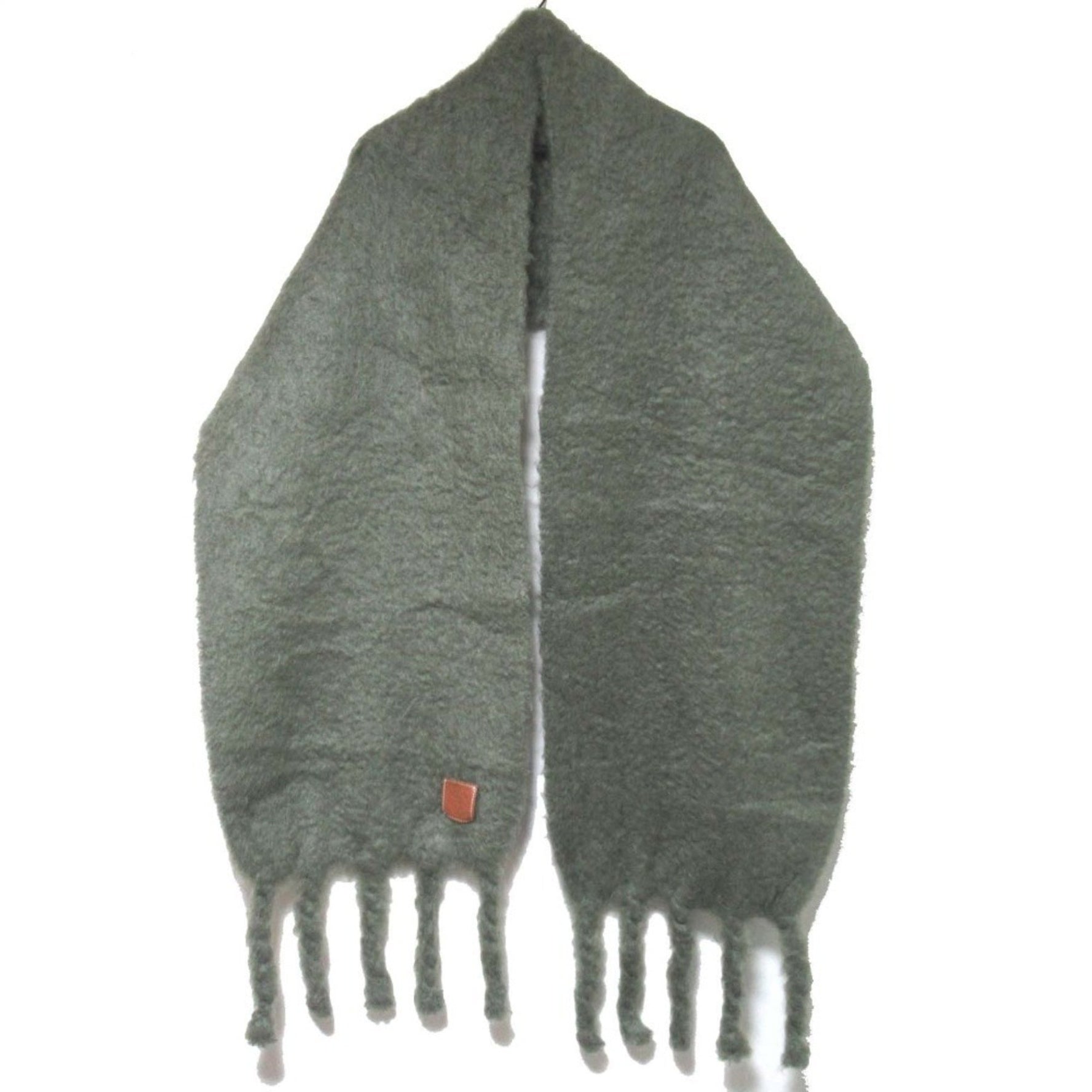 LOEWE Anagram Patch Mohair Knit Fringe Scarf Dusty
