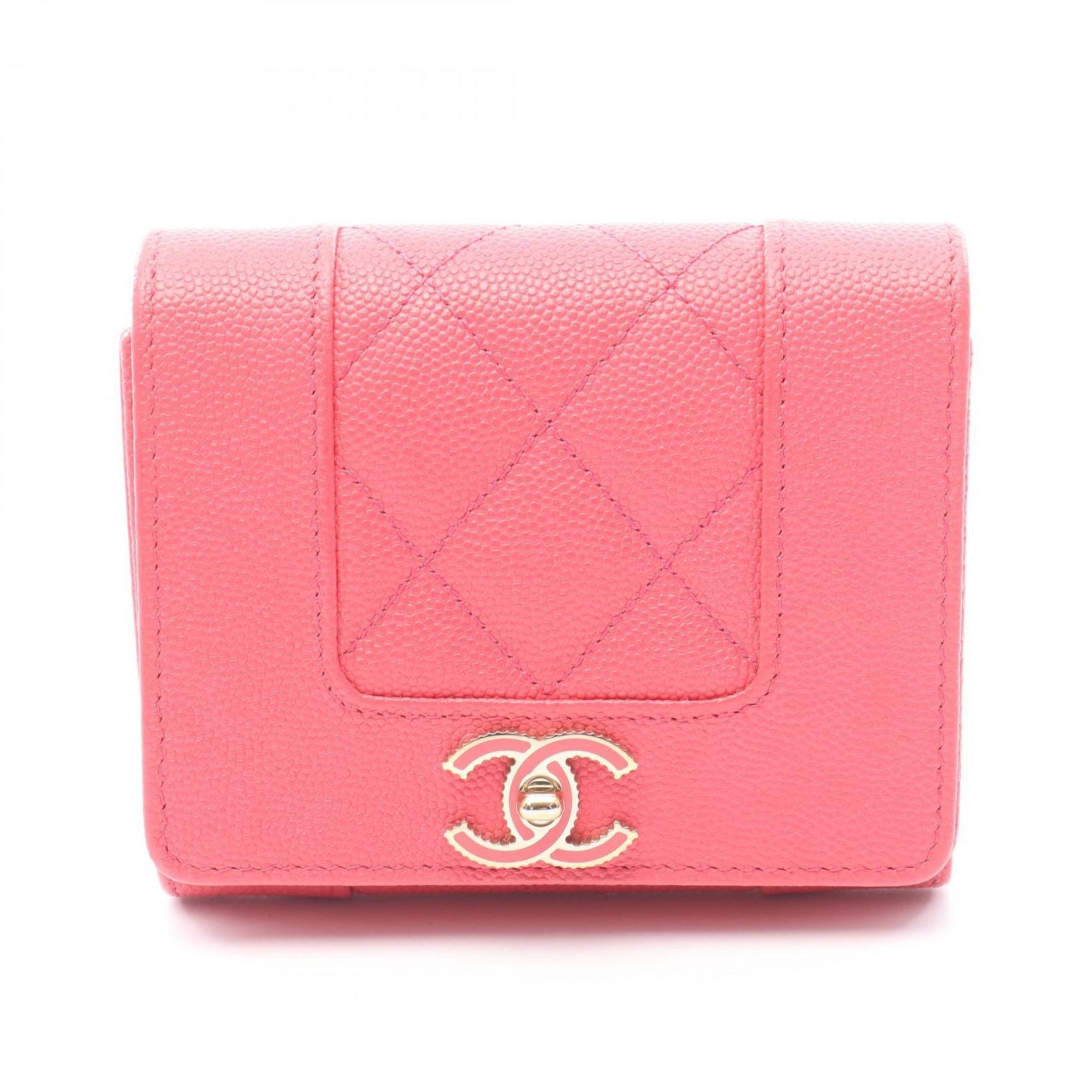 CHANEL Mademoiselle Mini Wallet, Tri-fold Grained Calfskin Leather