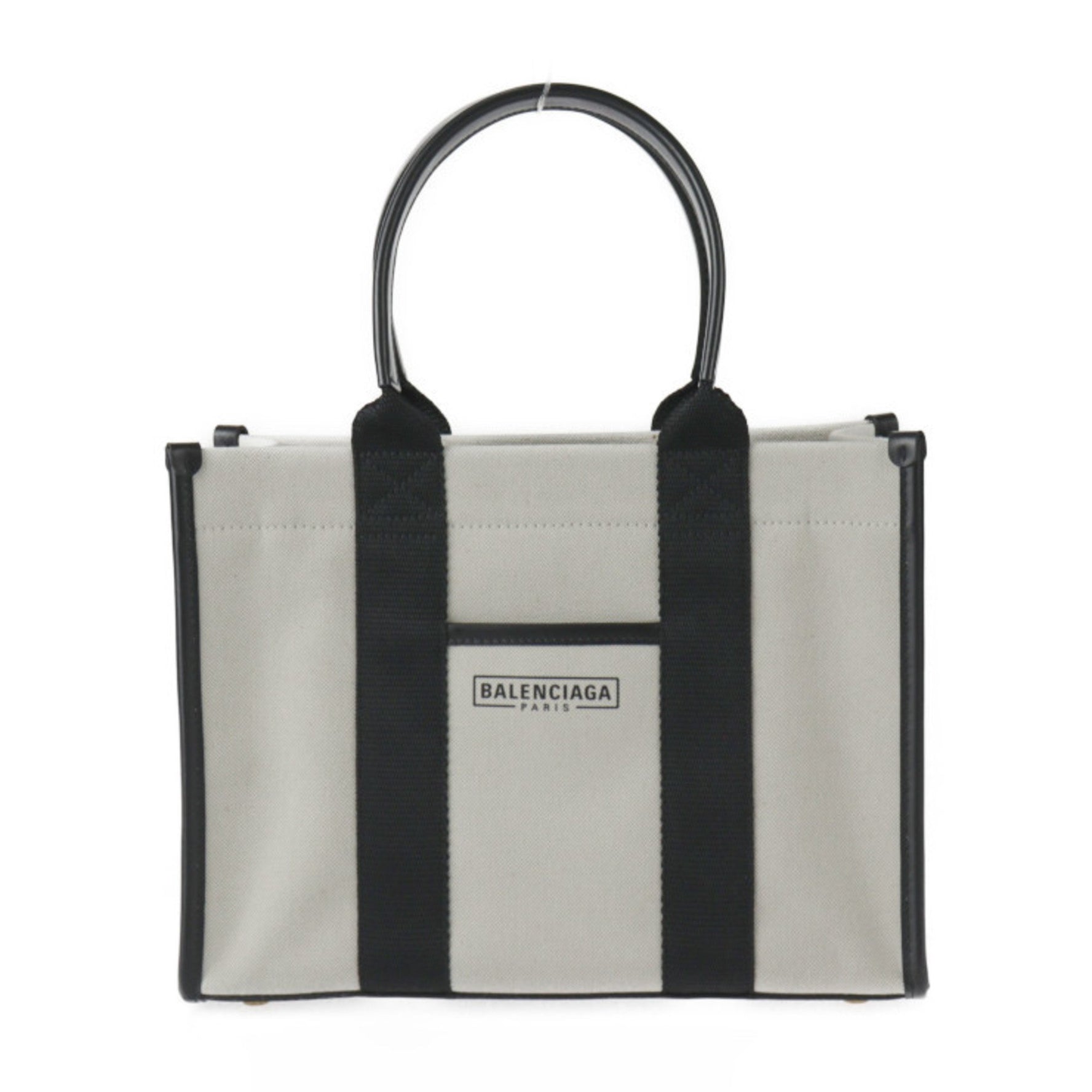 BALENCIAGA Hardware Small Tote Handbag Canvas Calf Leather Natural Black Shoulder Bag 2401073007004R1