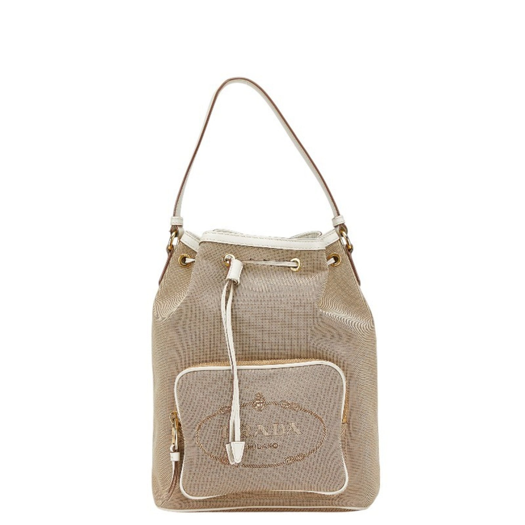 Prada handbag beige white canvas leather women's PRADA