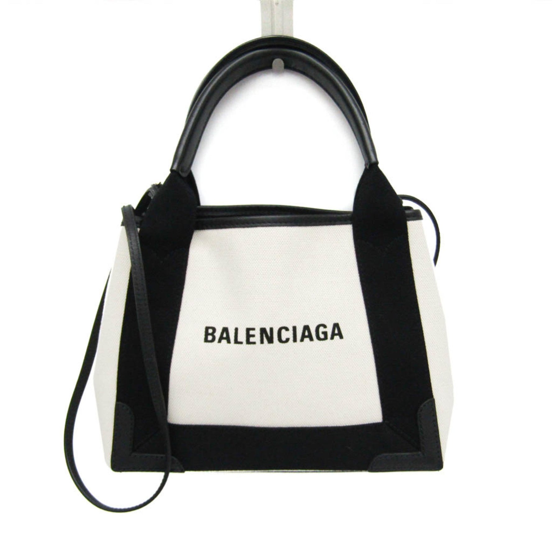 Balenciaga Navy Cabas XS Women's Canvas,Leather Handbag,Shoulder Bag Black,Off-white