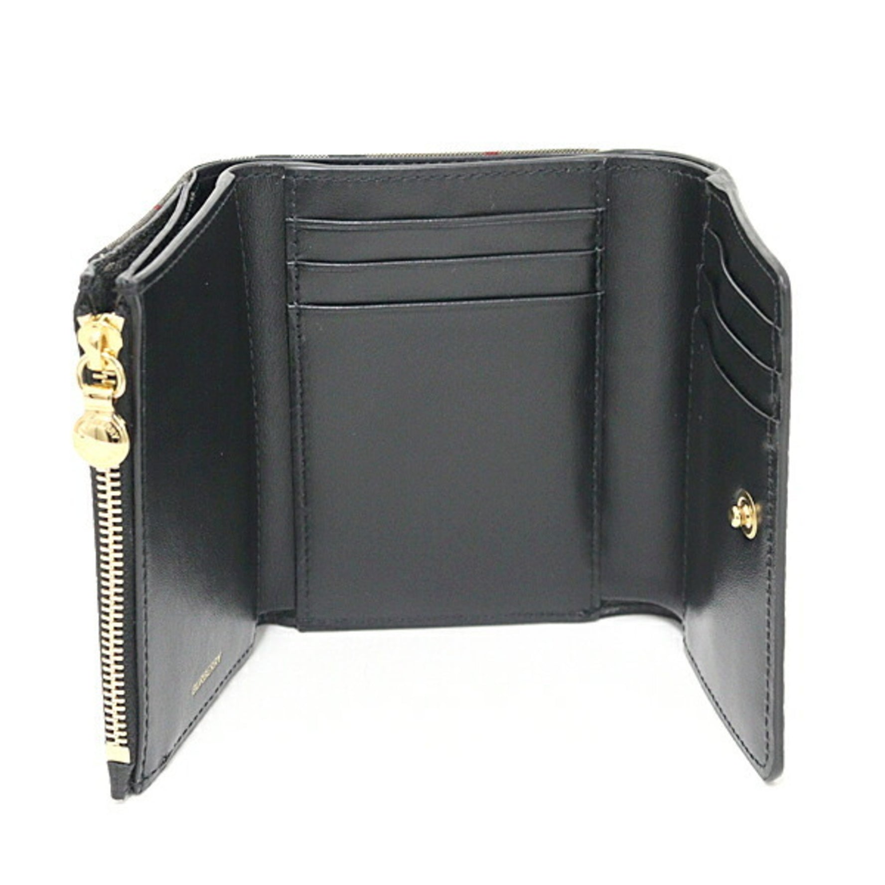 Burberry tri-fold wallet check black beige leather