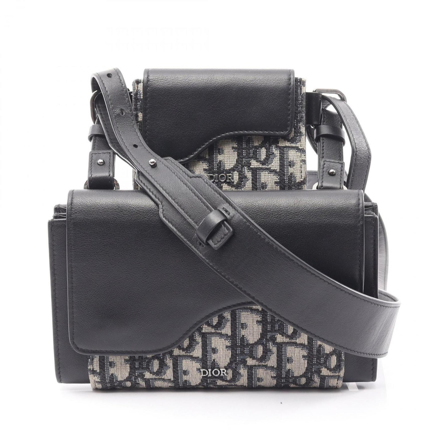 Christian Dior Dior ELITE Oblique Shoulder Bag, Canvas and Leather, Beige, Black, Navy