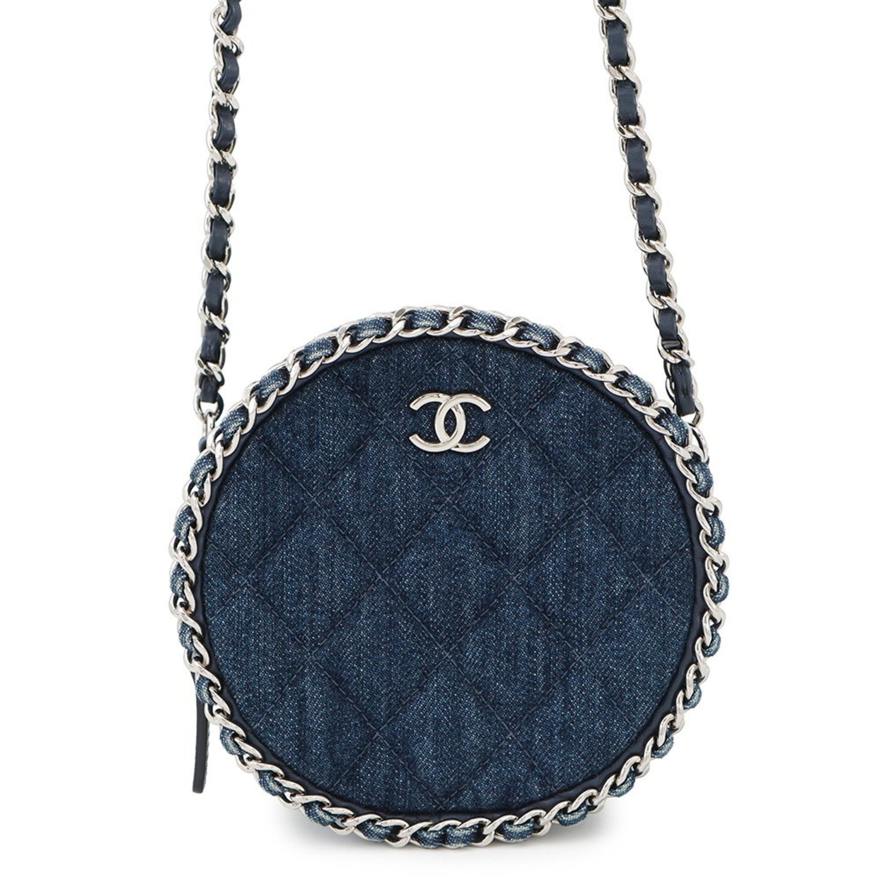 Chanel Chain Shoulder Bag with Coco Mark, Matelasse Round Denim