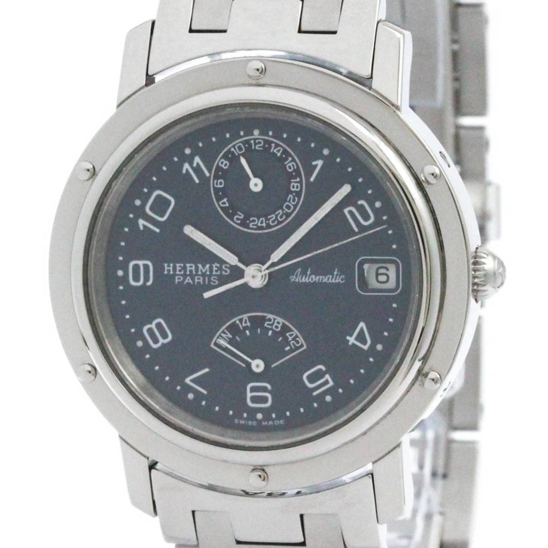 HERMES Clipper Power Reserve Steel Automatic Watch Polished