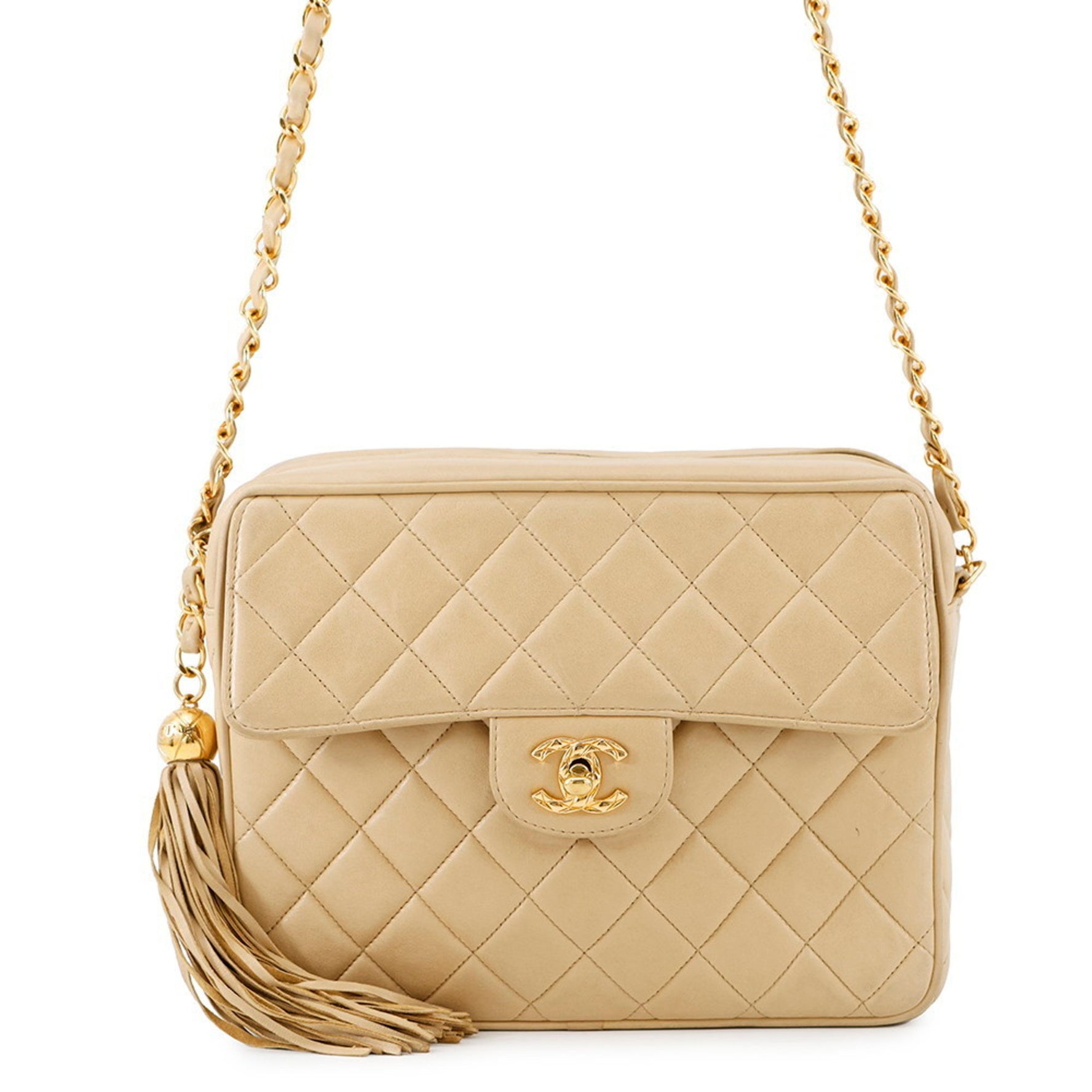 Chanel chain shoulder bag, matelasse, Coco mark, tassel, lambskin