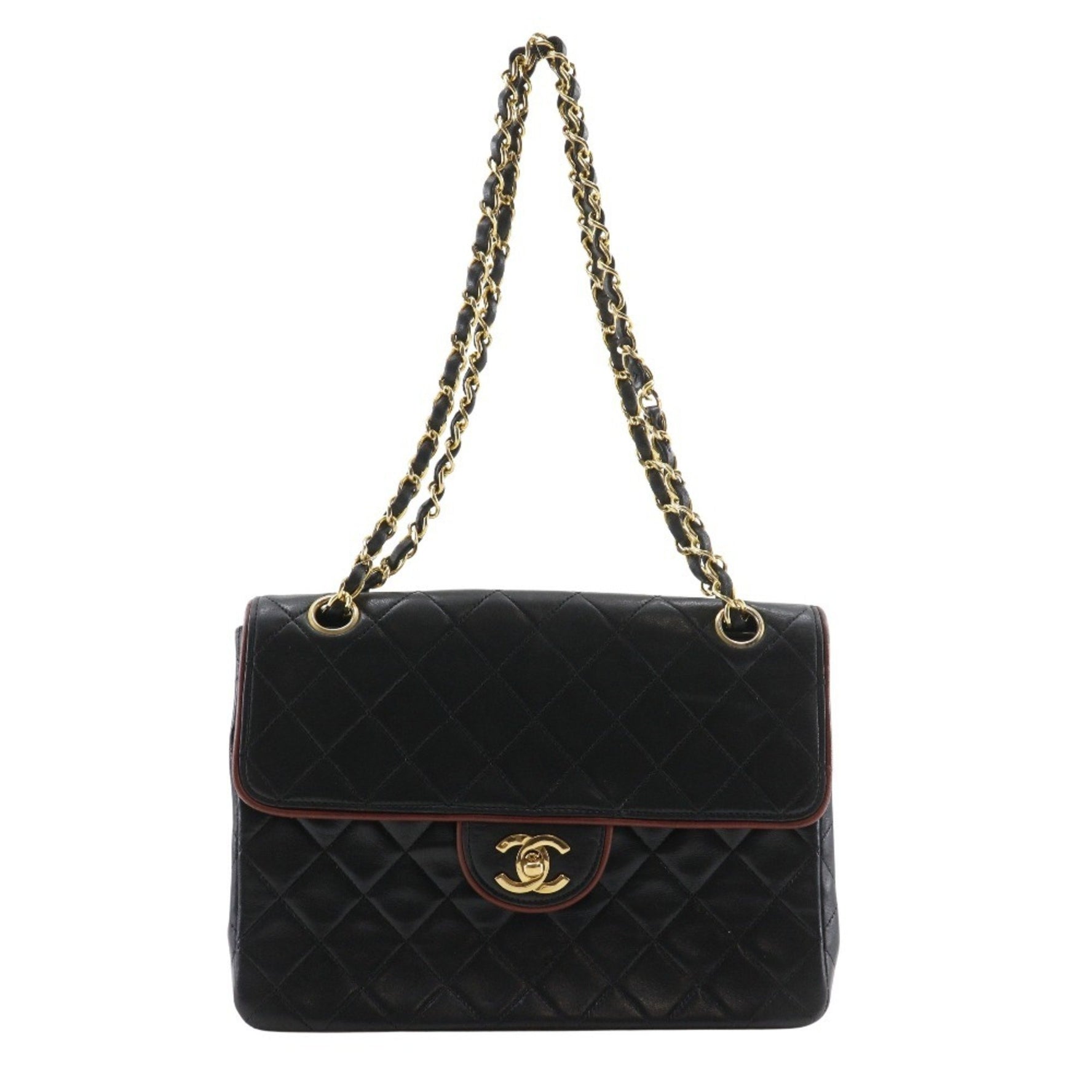 CHANEL Chain Shoulder Bag, Matelasse, Double Chain, Lambskin, Turnlock, ChainShoulder