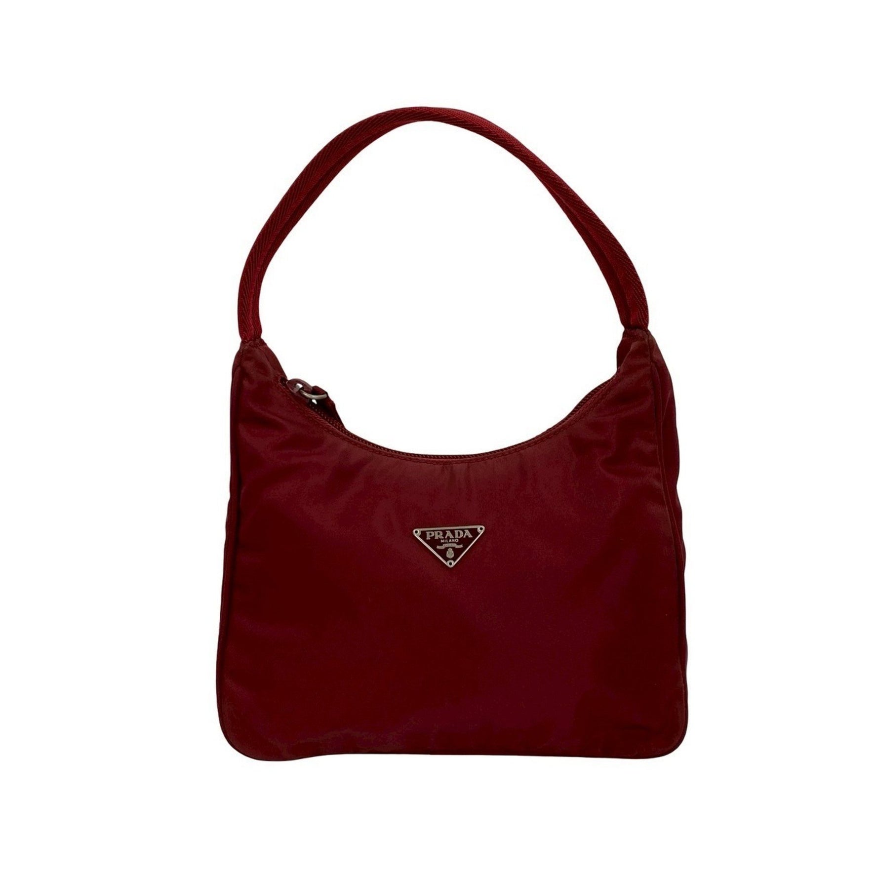 PRADA Triangle Logo Plate Hardware Tessuto Nylon Mini Handbag Pouch One-Shoulder Bag Red 09157