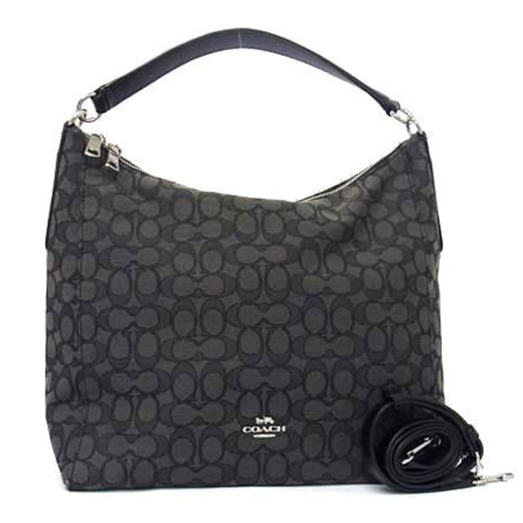 COACH Signature Shoulder Bag Gray Black Canvas Leather