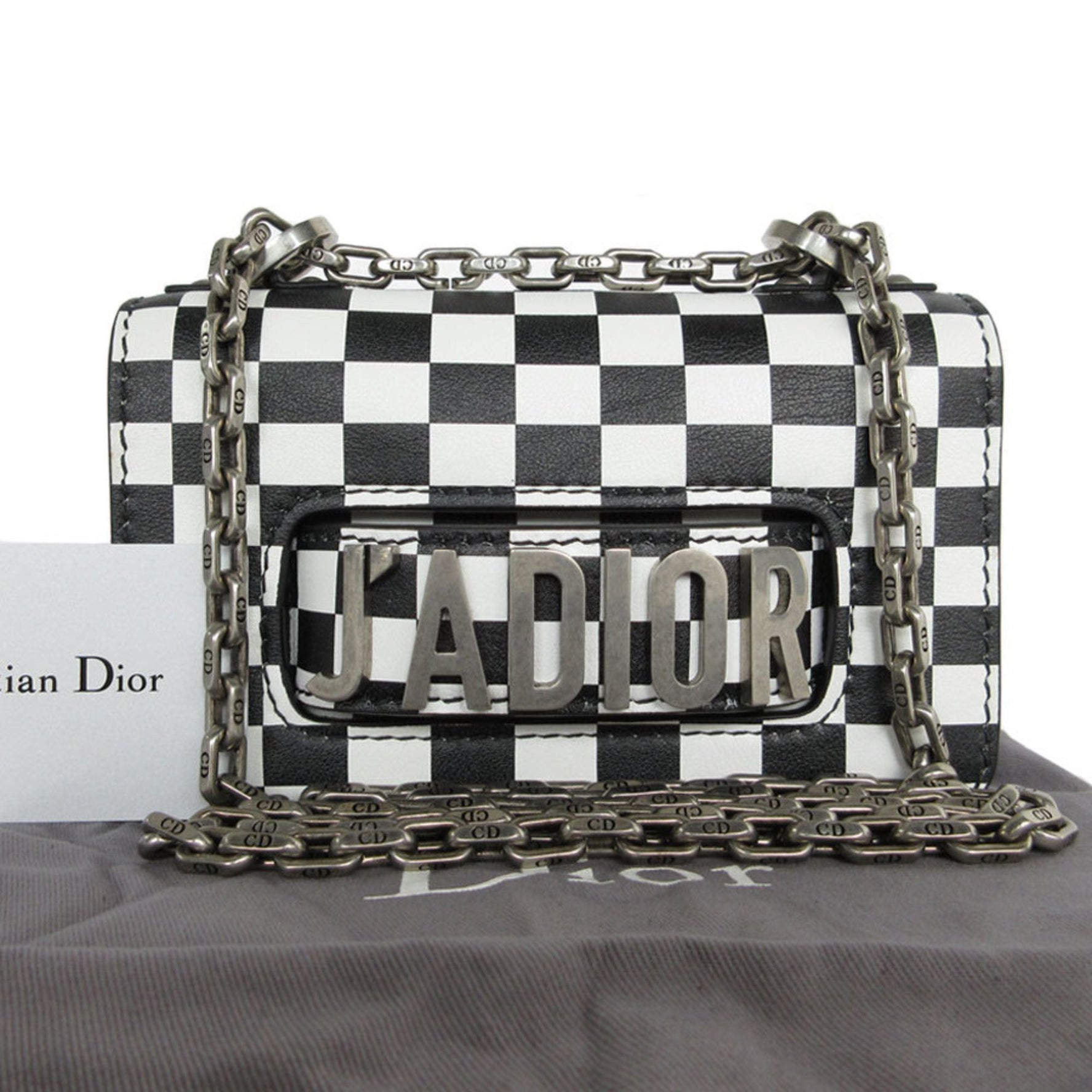 Christian Dior Shoulder Bag JA DIOR Leather Black x White