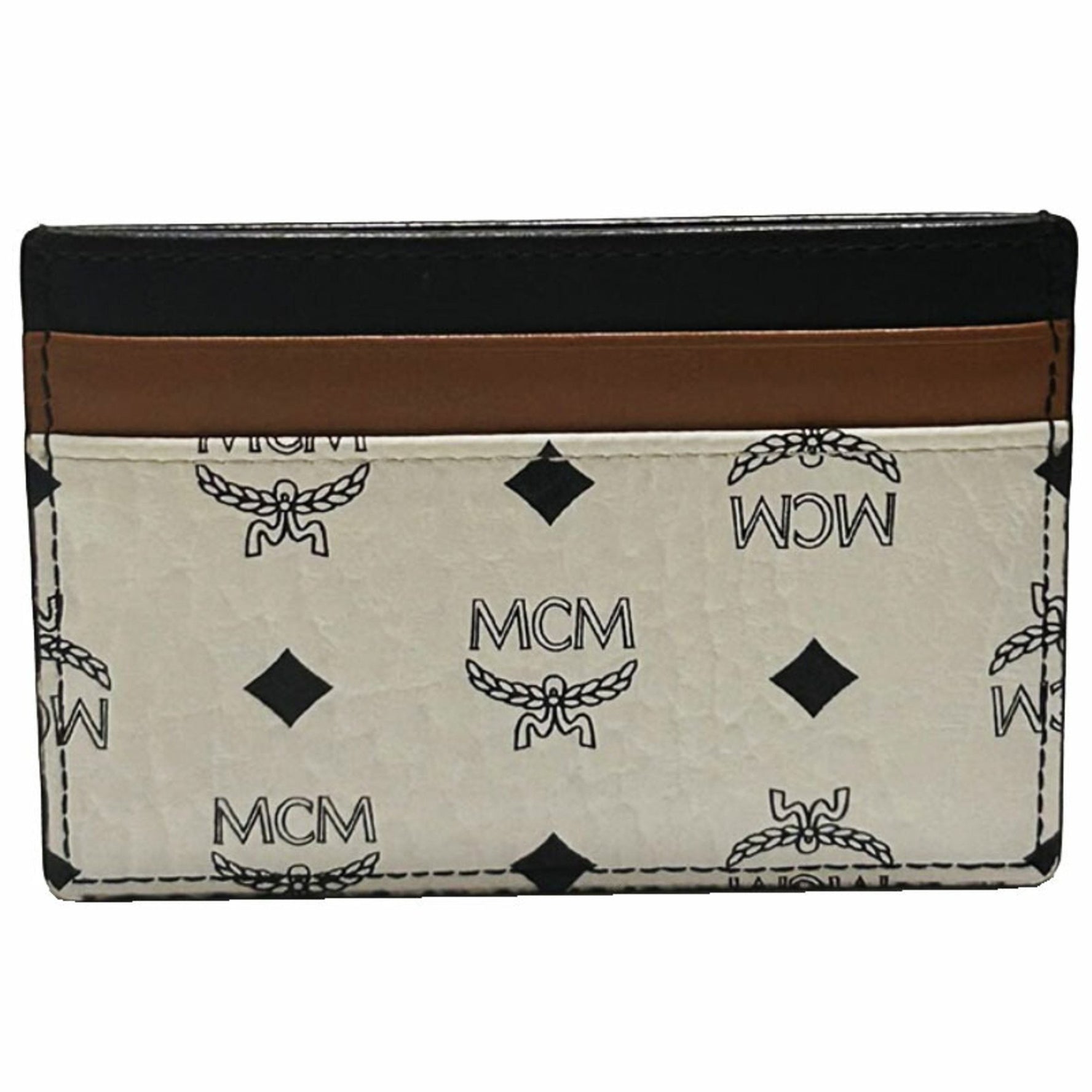 MCM Card Case, Commuter Pass Case White/Brown/Black Leather