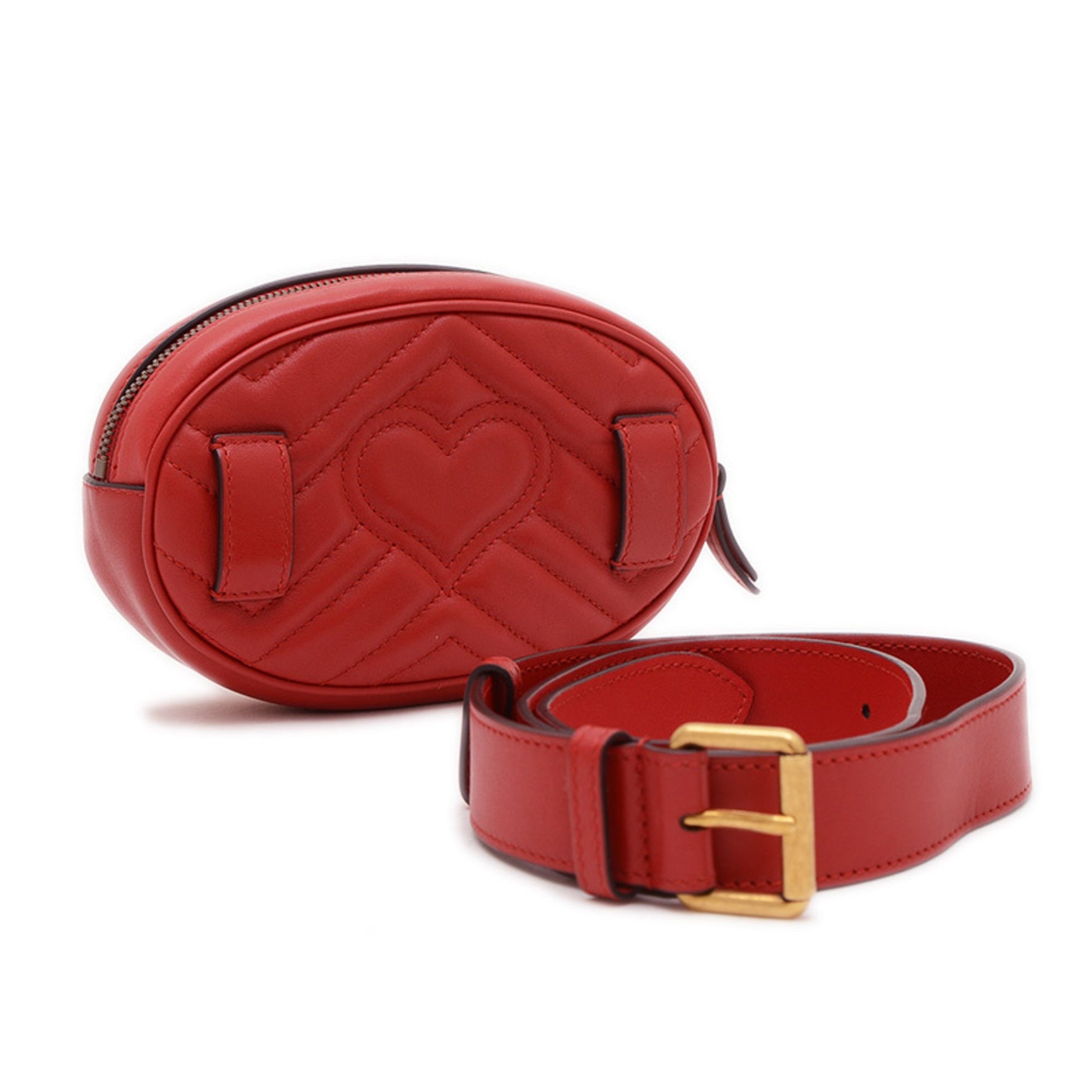Gucci GG Marmont Quilted Body Bag Belt Leather Red BP