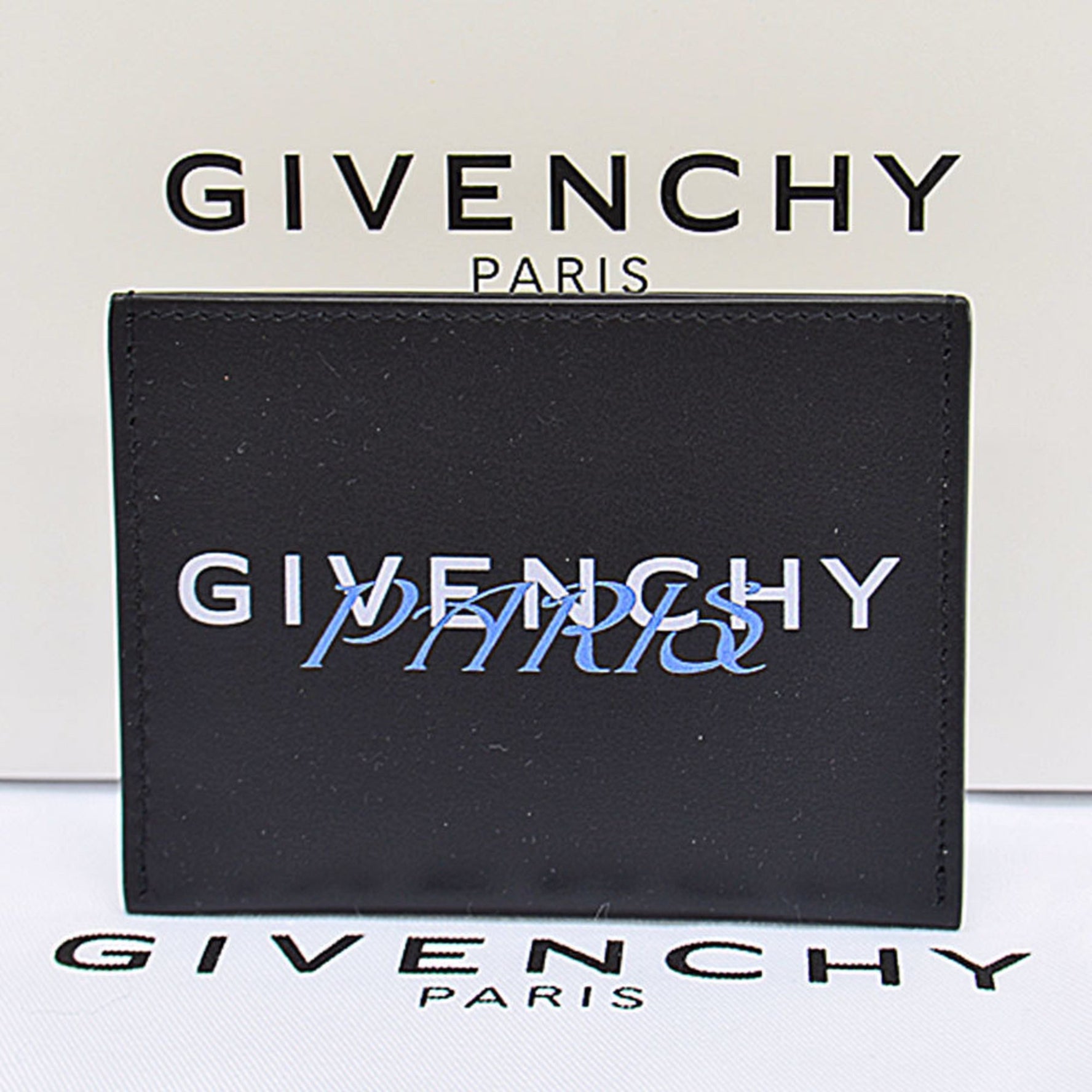 Givenchy card case black x white blue leather pass business holder men's