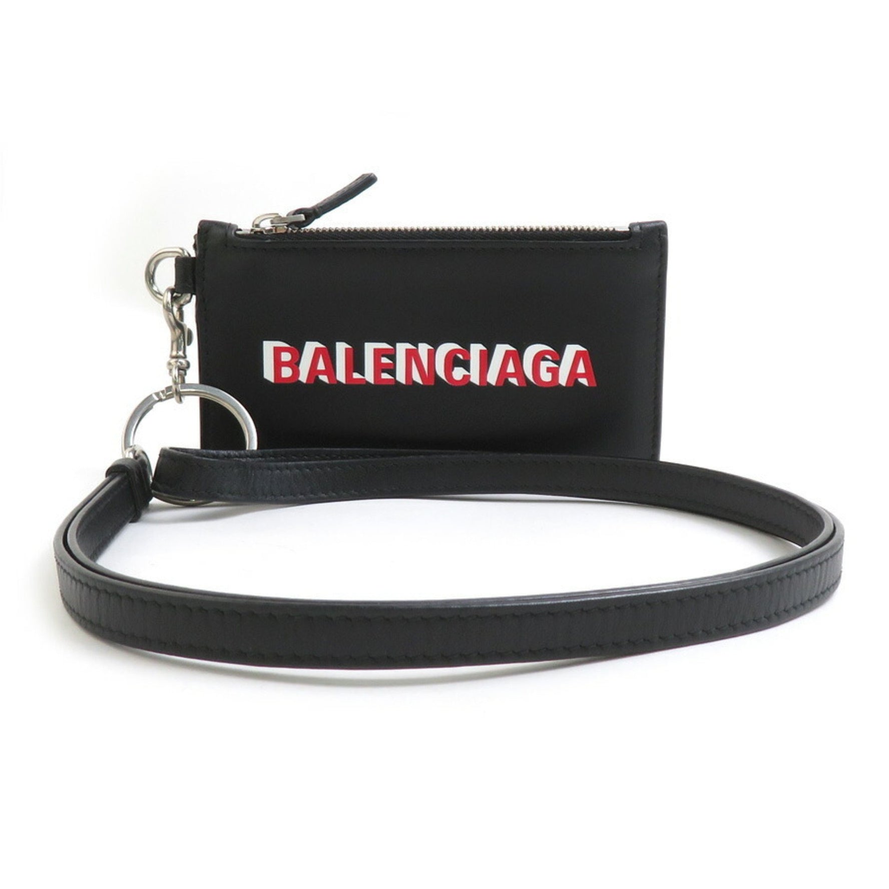BALENCIAGA Wallet/Coin Case/Card Holder Leather Black Silver Men's Women's e60518a