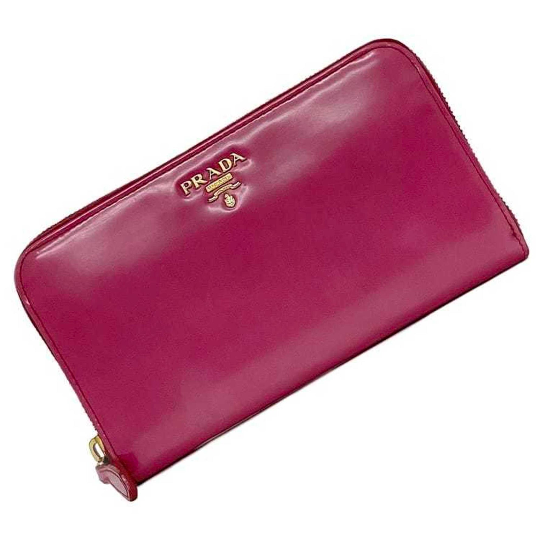 Prada Round Long Wallet Pink 1M0506 ec-19896 Leather PRADA Gold Ladies