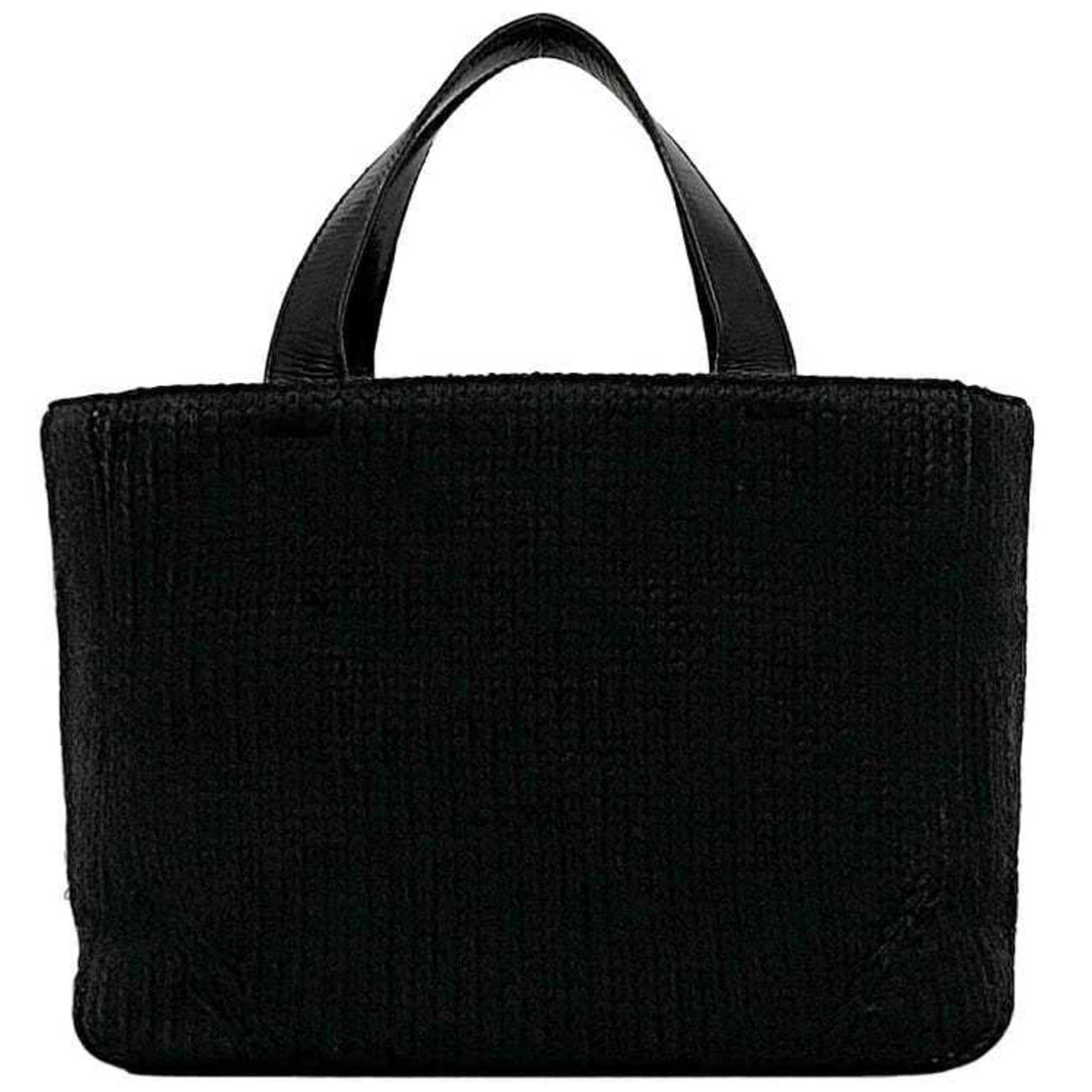 Prada handbag ec-22660 black NERO MAGLIA VITELL B8387 wool leather 65 PRADA triangle plate unisex