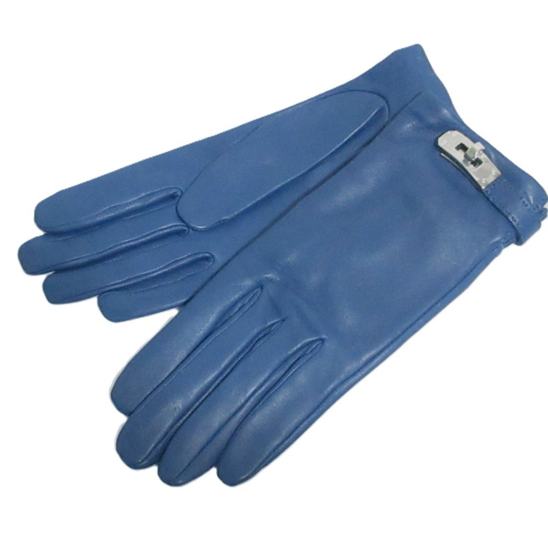 HERMES Kelly hardware lambskin leather gloves navy women's