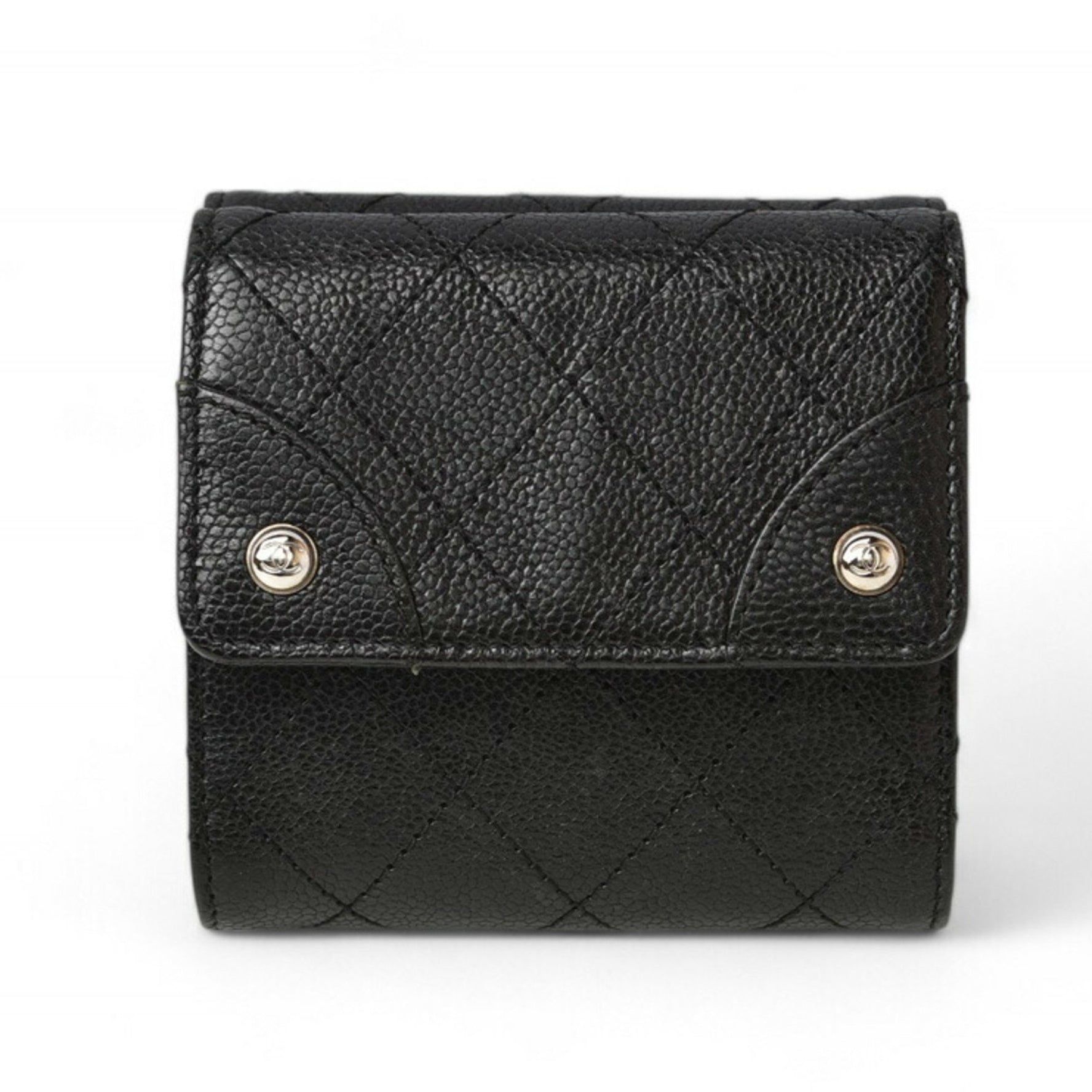 CHANEL Bi-fold Wallet Double Caviar Skin Coco Mark Black