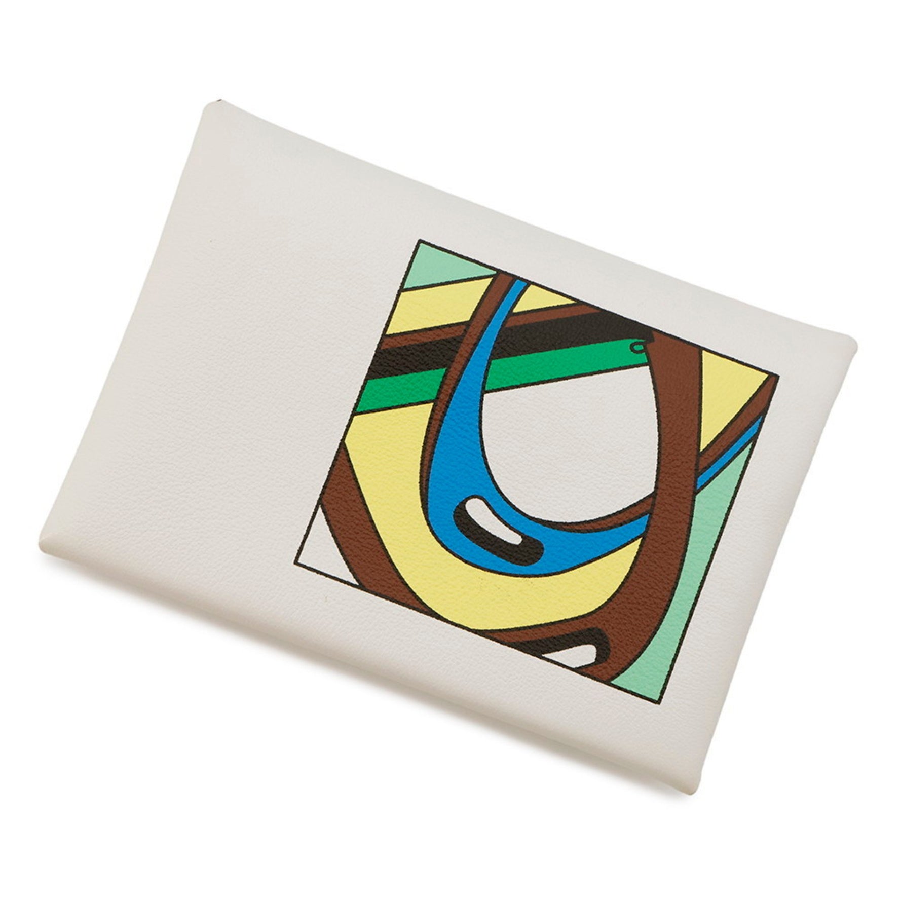 Hermès Calvi Duo Wallet/Coin Case, Selle en Desordres Nata Multicolore Swift B Stamp Wallet, White