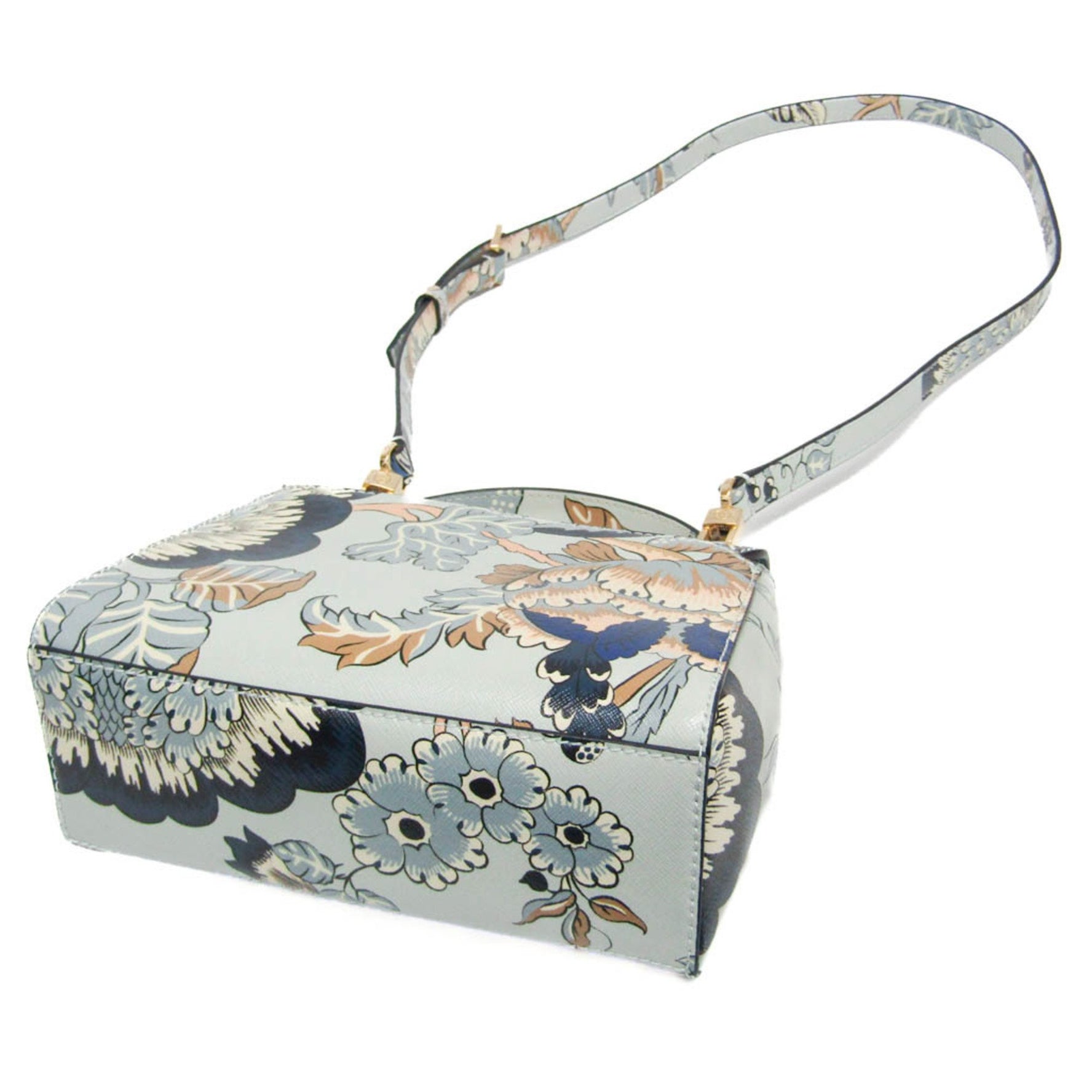 Tory Burch Robinson Floral Women's Leather Handbag,Shoulder Bag Light Blue,Multi-color