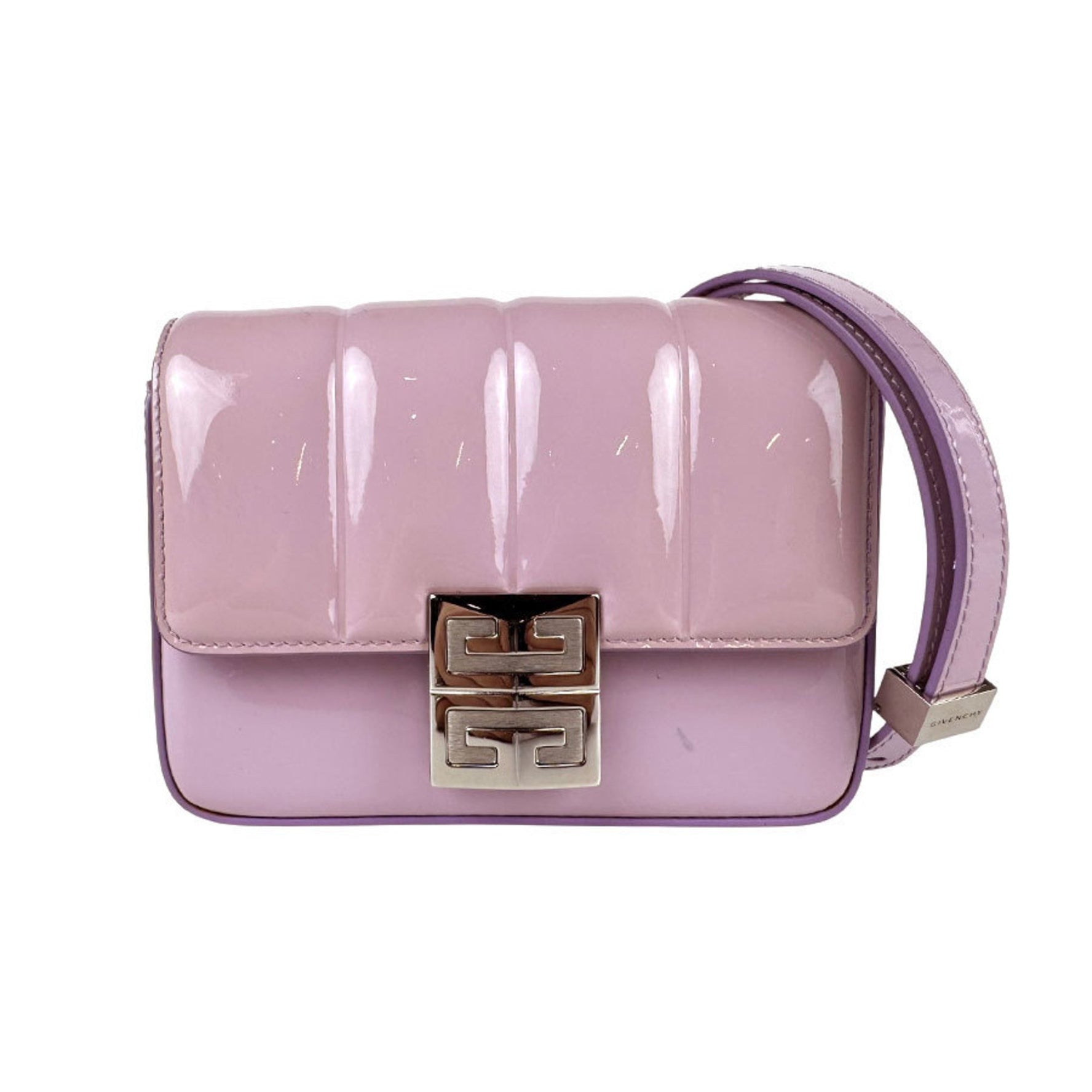 Givenchy shoulder bag in patent leather, purple, pink, and silver