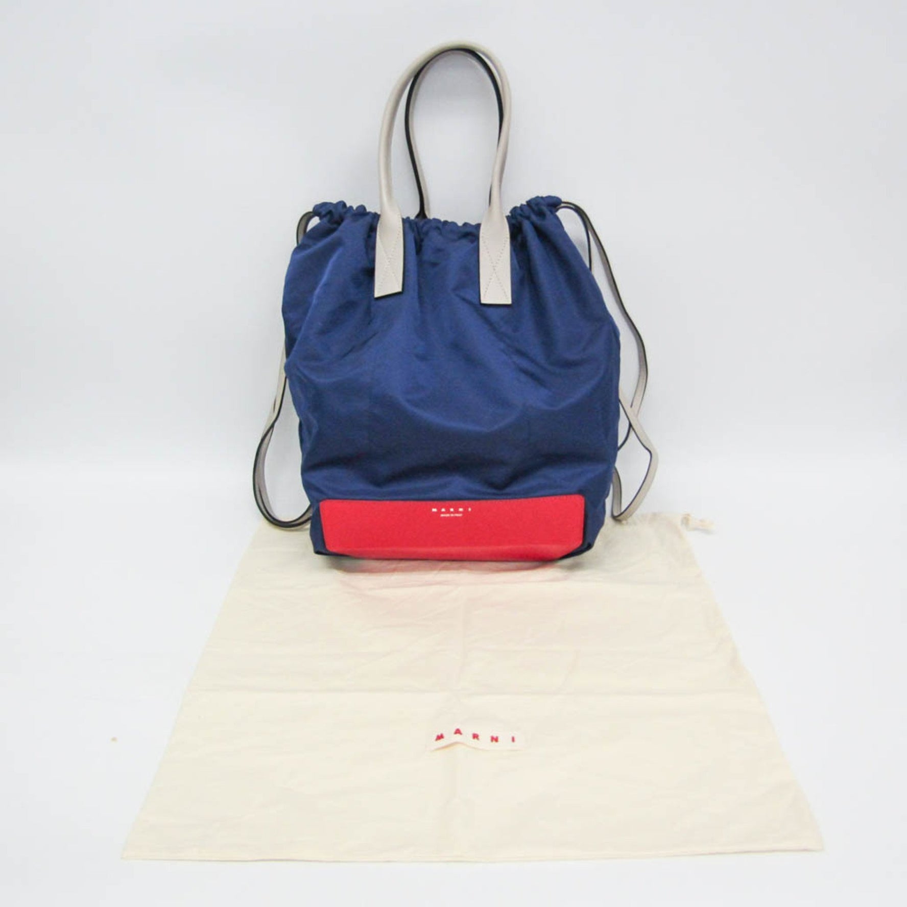 Marni Drawstring Bag Men,Women Nylon,Leather Backpack,Tote Bag Navy,Off-white,Red Color