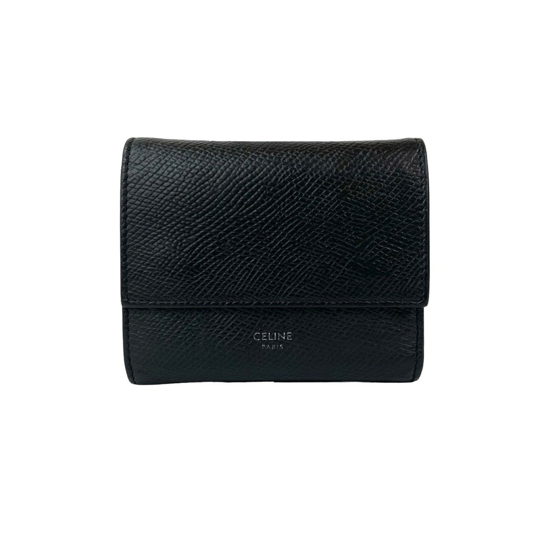 CELINE Small Trifold Logo Leather Tri-fold Wallet, Mini