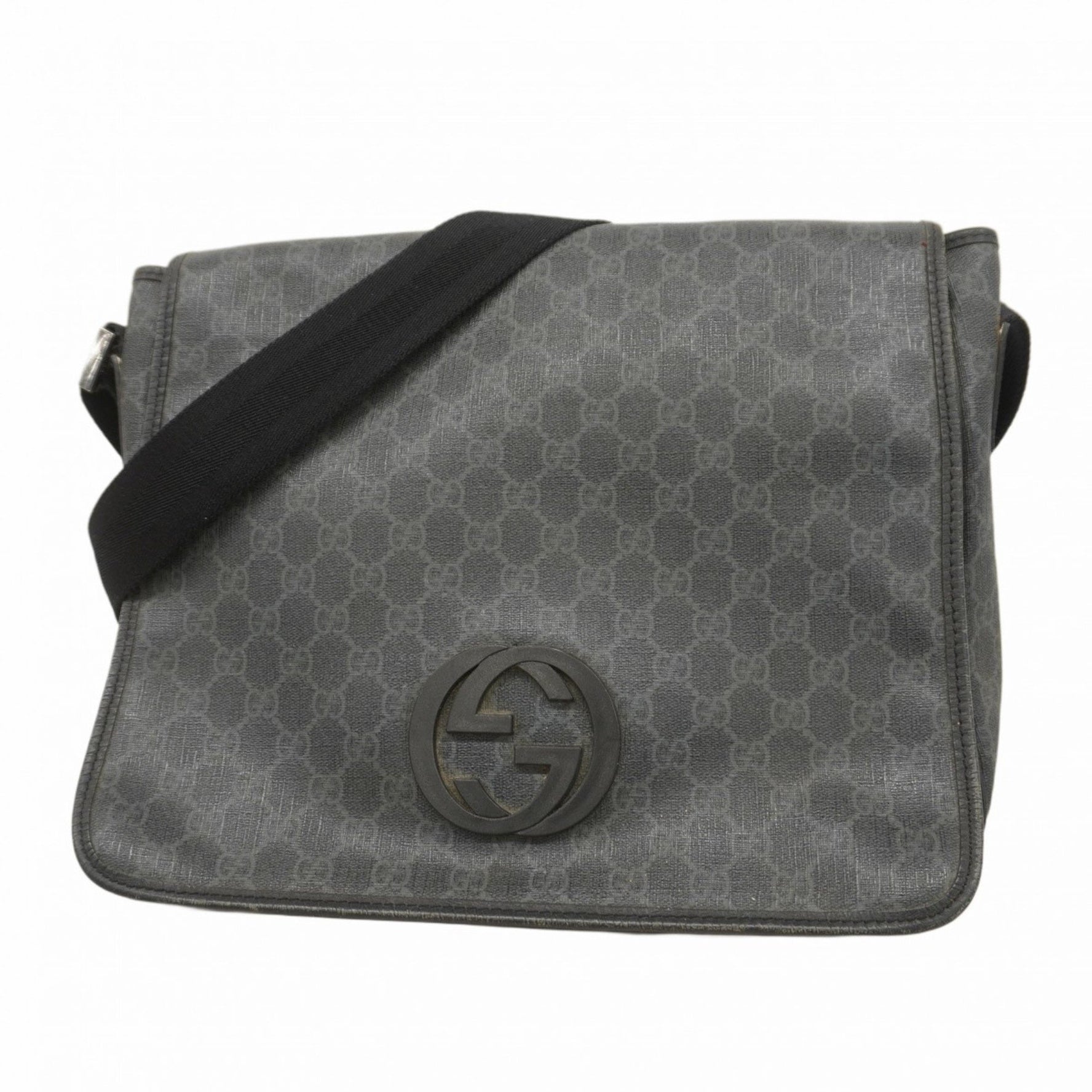 Gucci GG Supreme Interlocking G Shoulder Bag Gray Black Men's