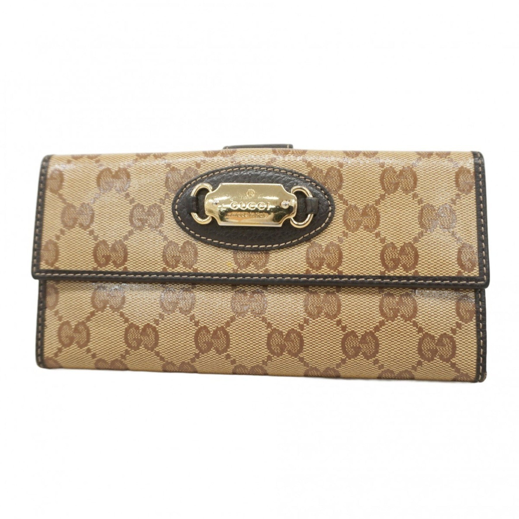 Gucci Long Wallet with GG Crystal 231841, Coated Canvas, Beige and Brown, Women's