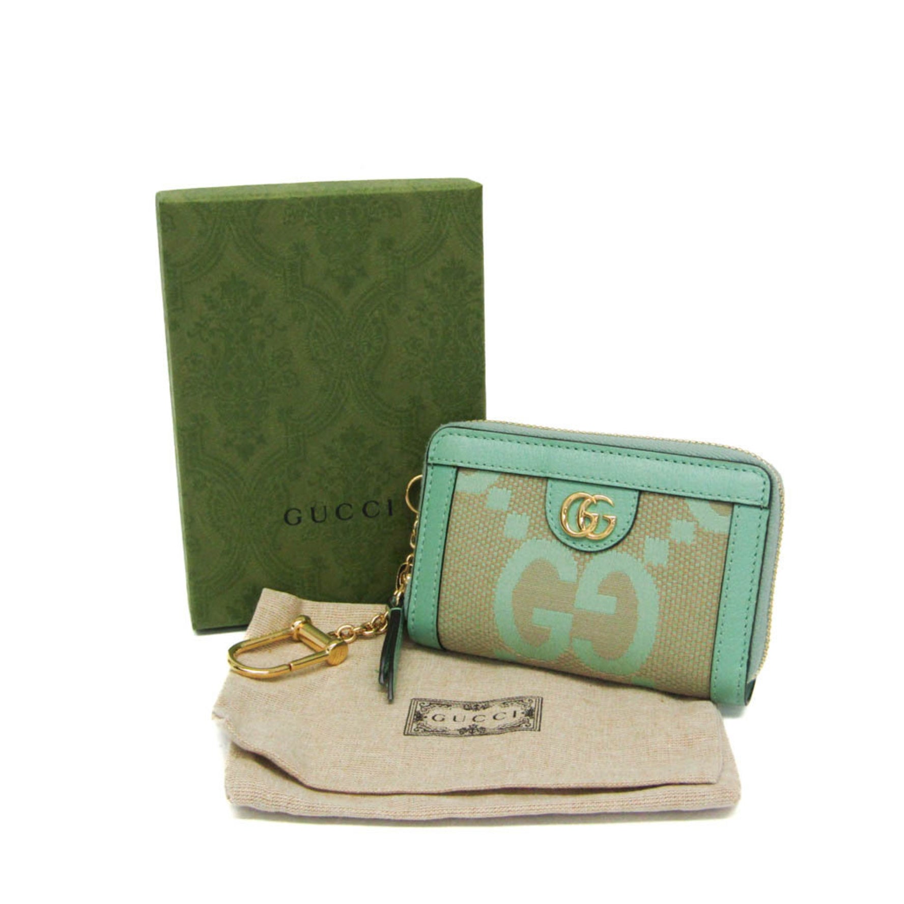 Gucci Jumbo GG Coin Case Leather Canvas Card Case Beige,Green