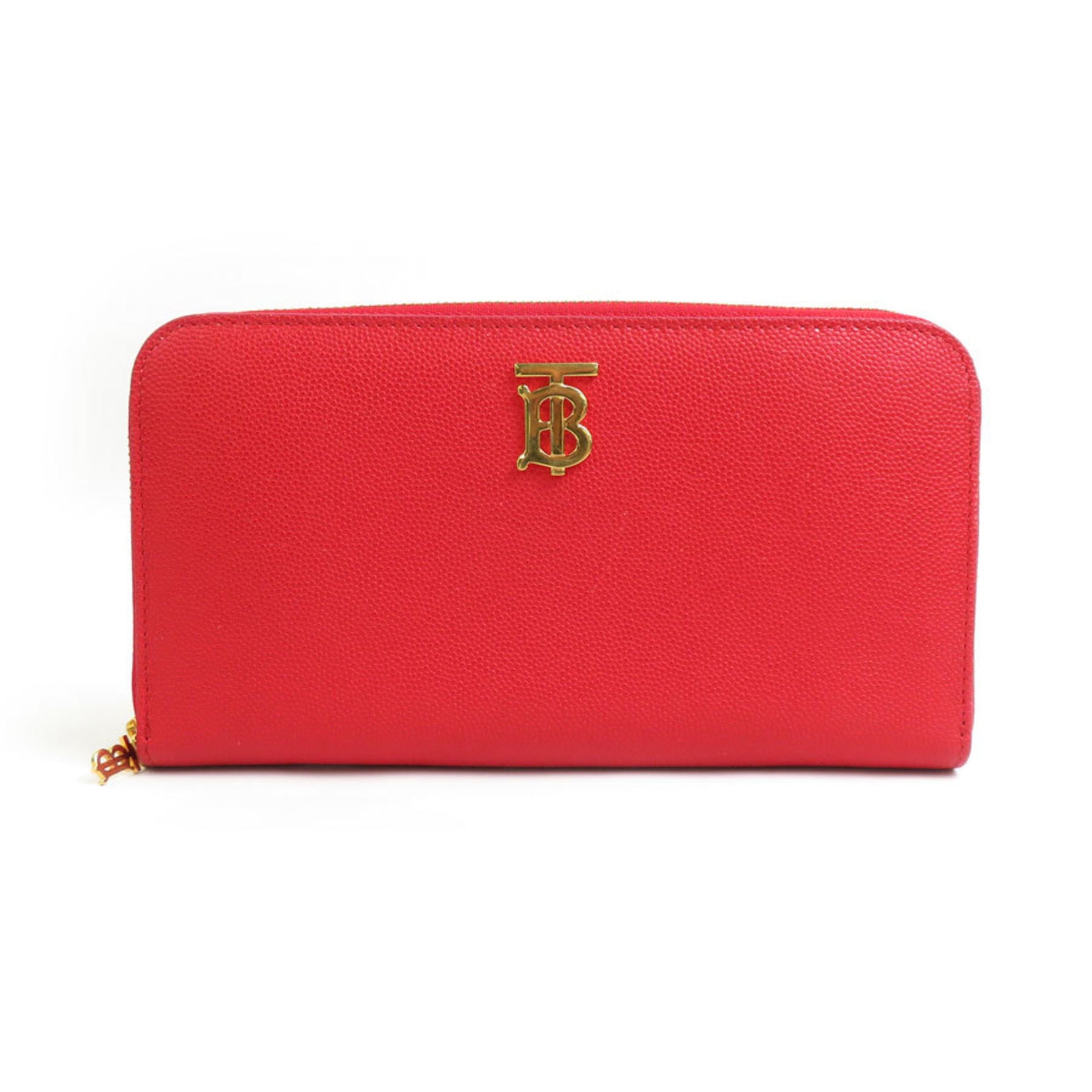 Burberry round long wallet leather red men's