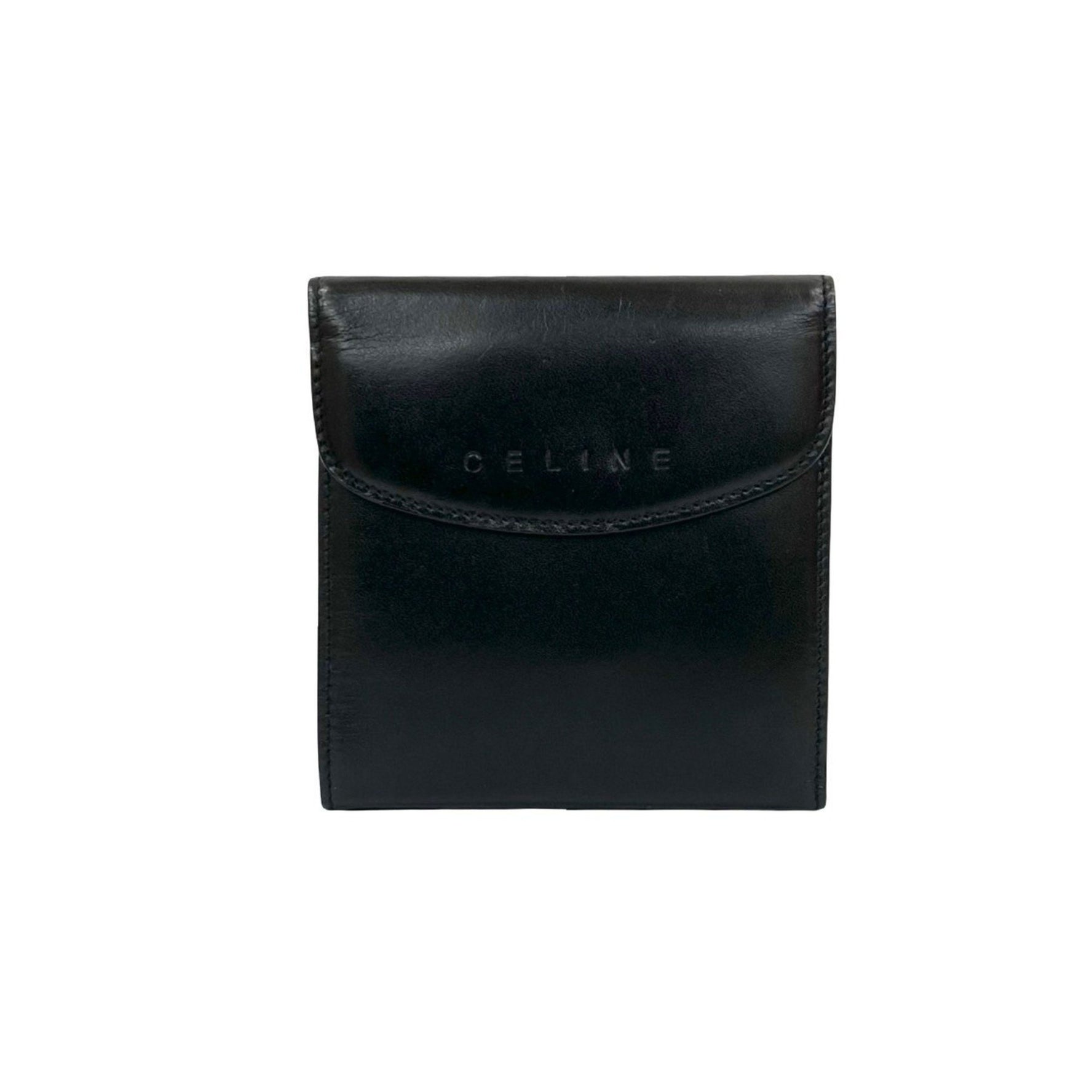 CELINE Vintage Macadam Blason Pattern Leather Bifold Wallet in Black and Brown