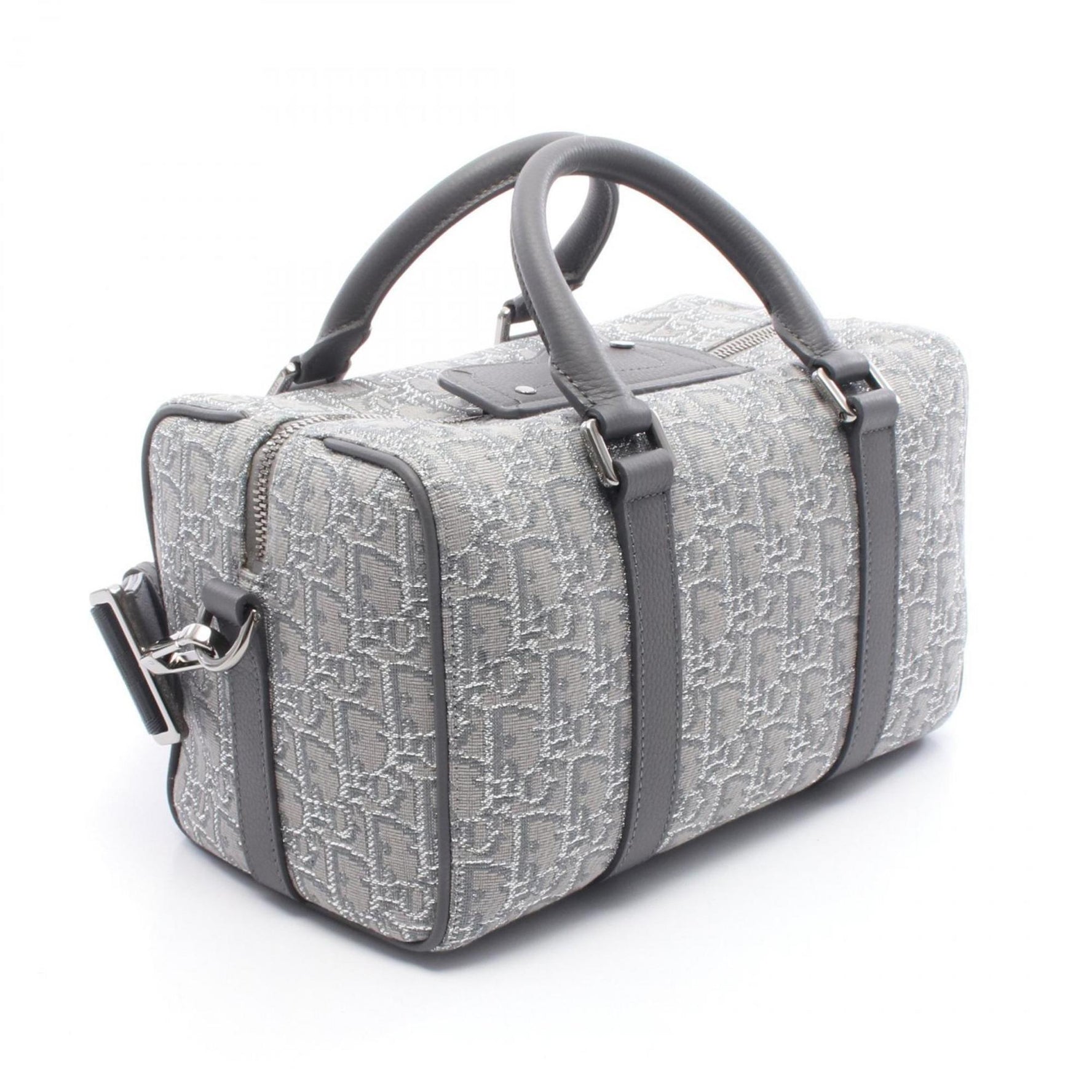 Christian Dior Dior Lango Oblique Handbag, Canvas and Leather, Gray/Silver
