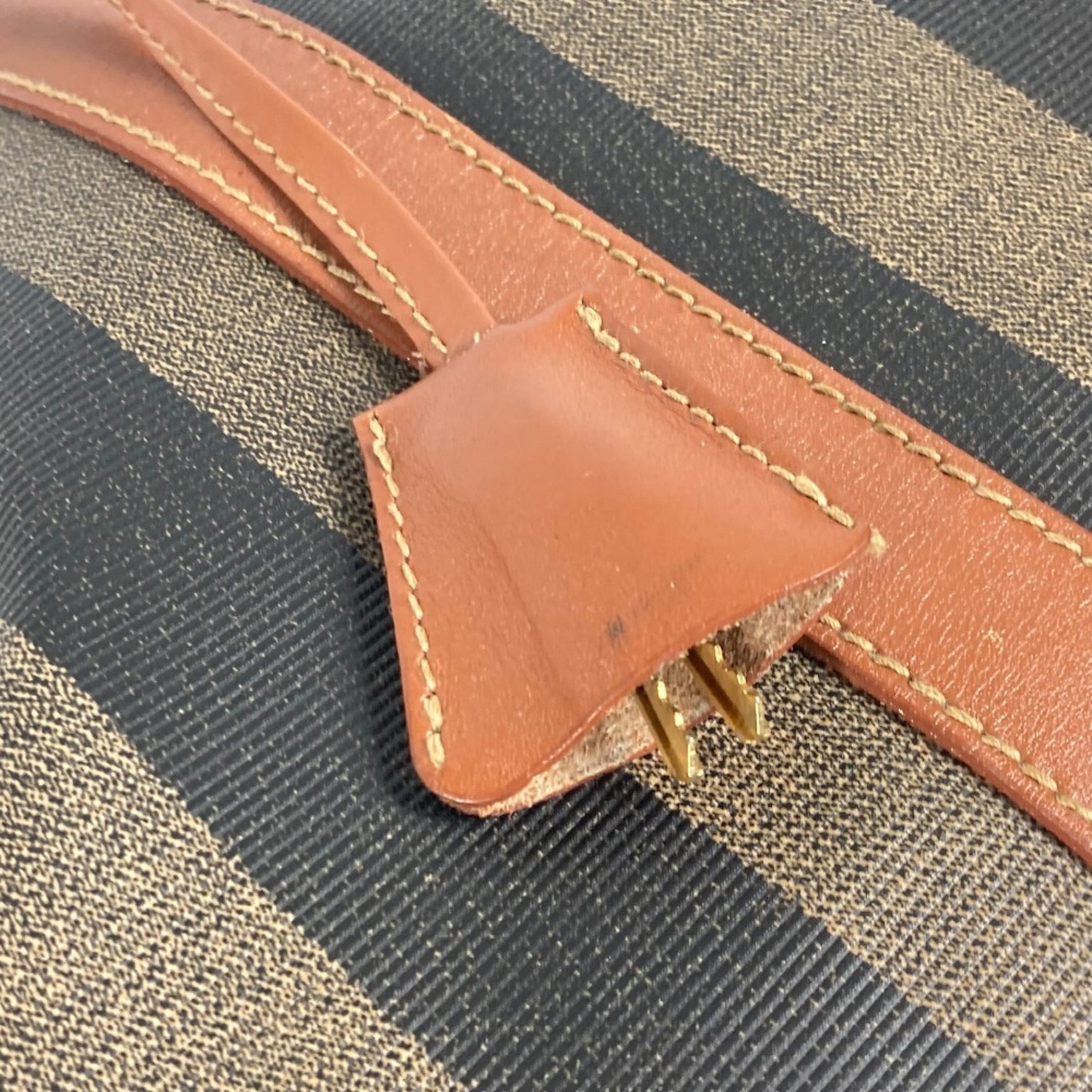 FENDI Bag, Pecan Shoulder Travel Boston PVC/Leather, Brown
