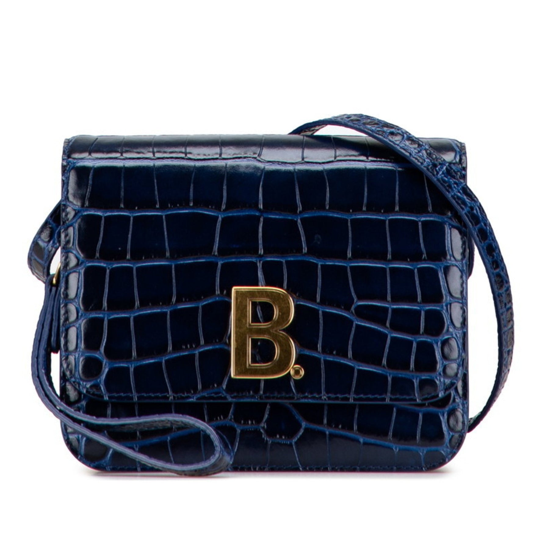 Balenciaga B Logo Crocodile Embossed Shoulder Bag Leather