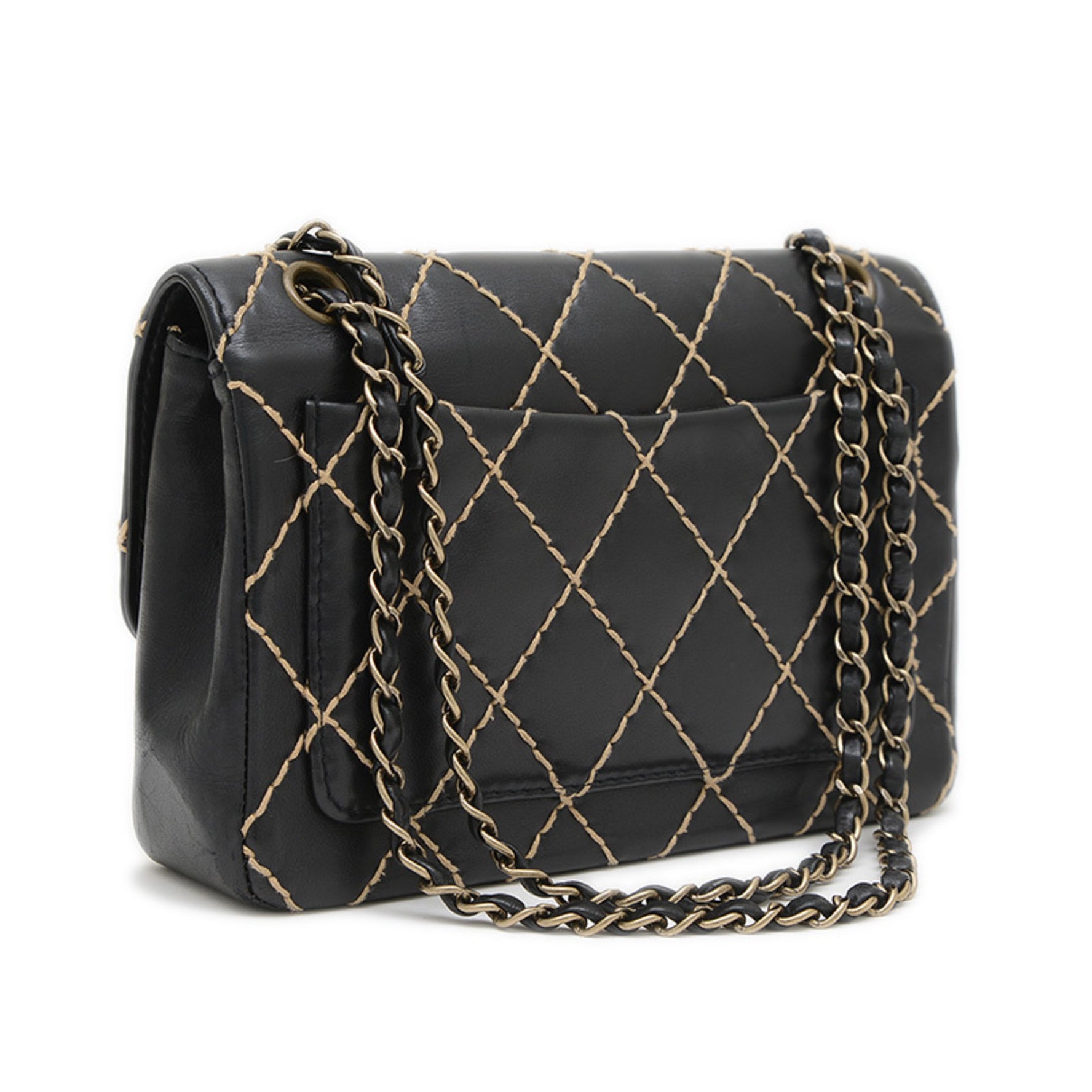 Chanel Matelasse Wild Stitch Chain Shoulder Bag in Leather with Silver Hardware