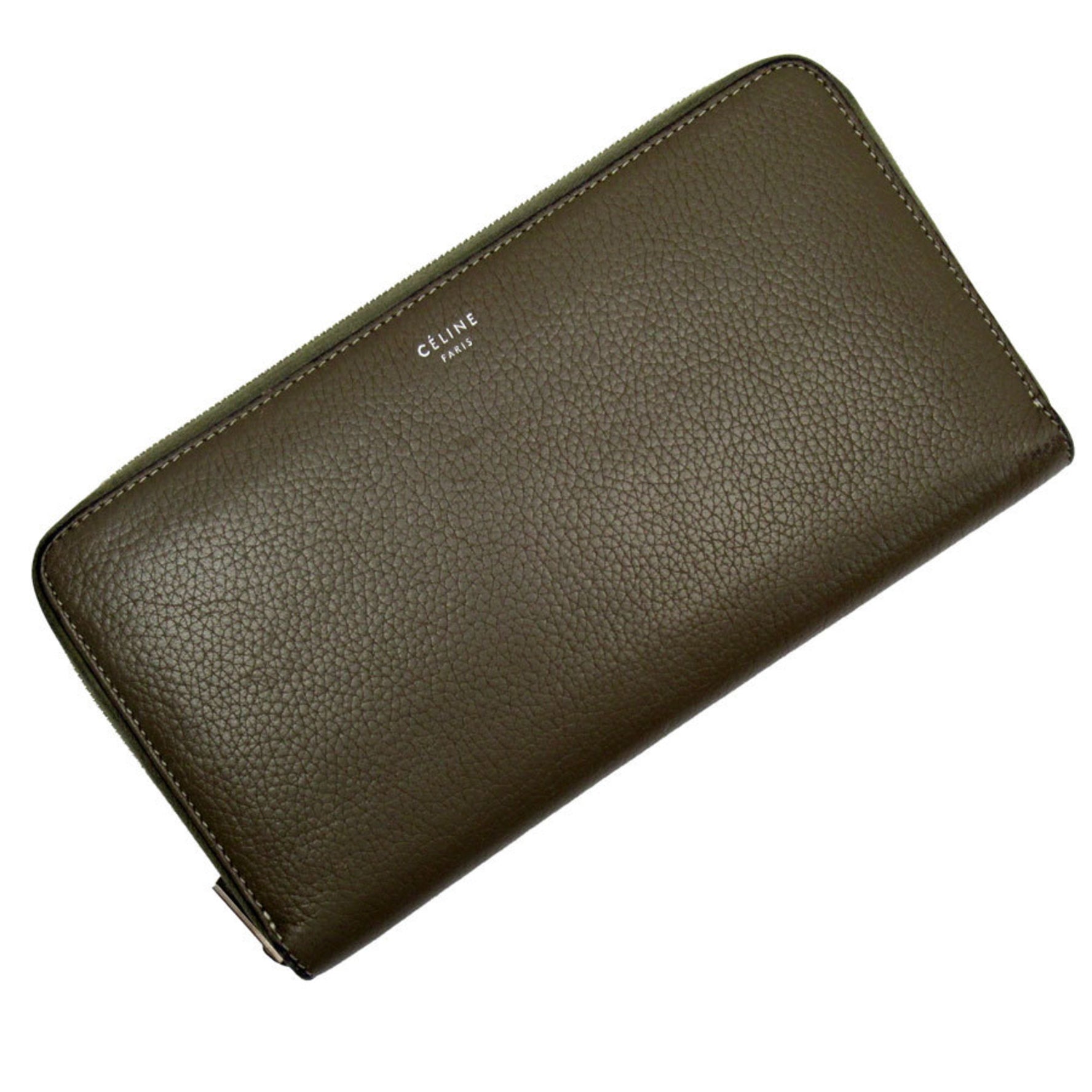 CELINE Round Long Wallet Leather Greige