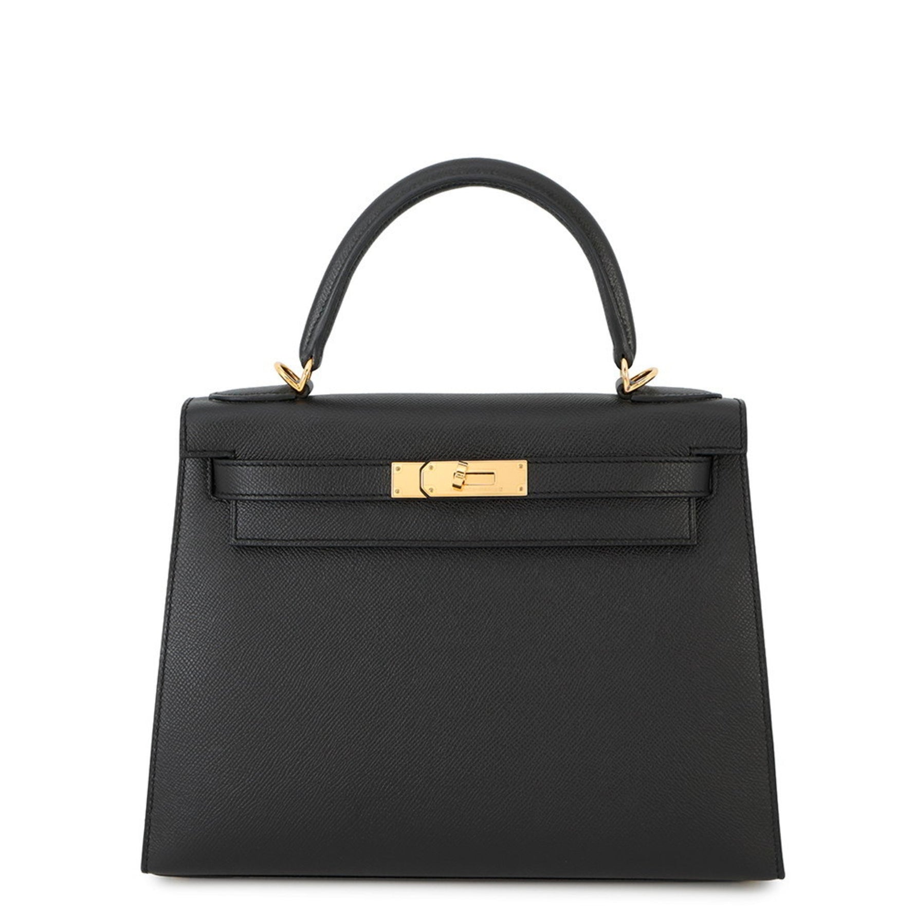 Hermes Hermès Kelly 28 Handbag, Black, with External Stitching, Epson T Stamp, 2-Way Shoulder Bag, Black