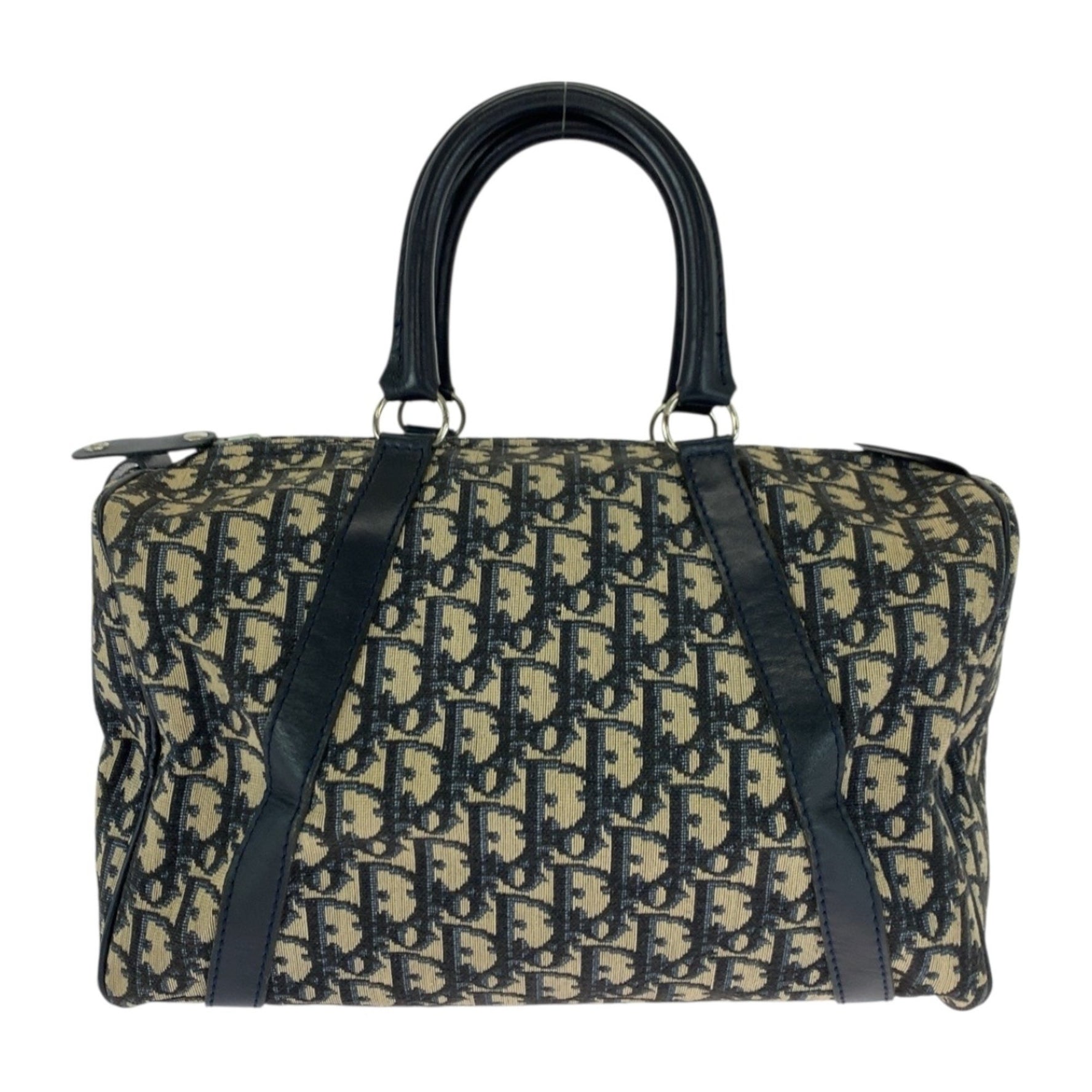 Christian Dior Dior Vintage Trotter Navy Ivory Canvas Handbag/Mini Boston Bag with Silver Hardware