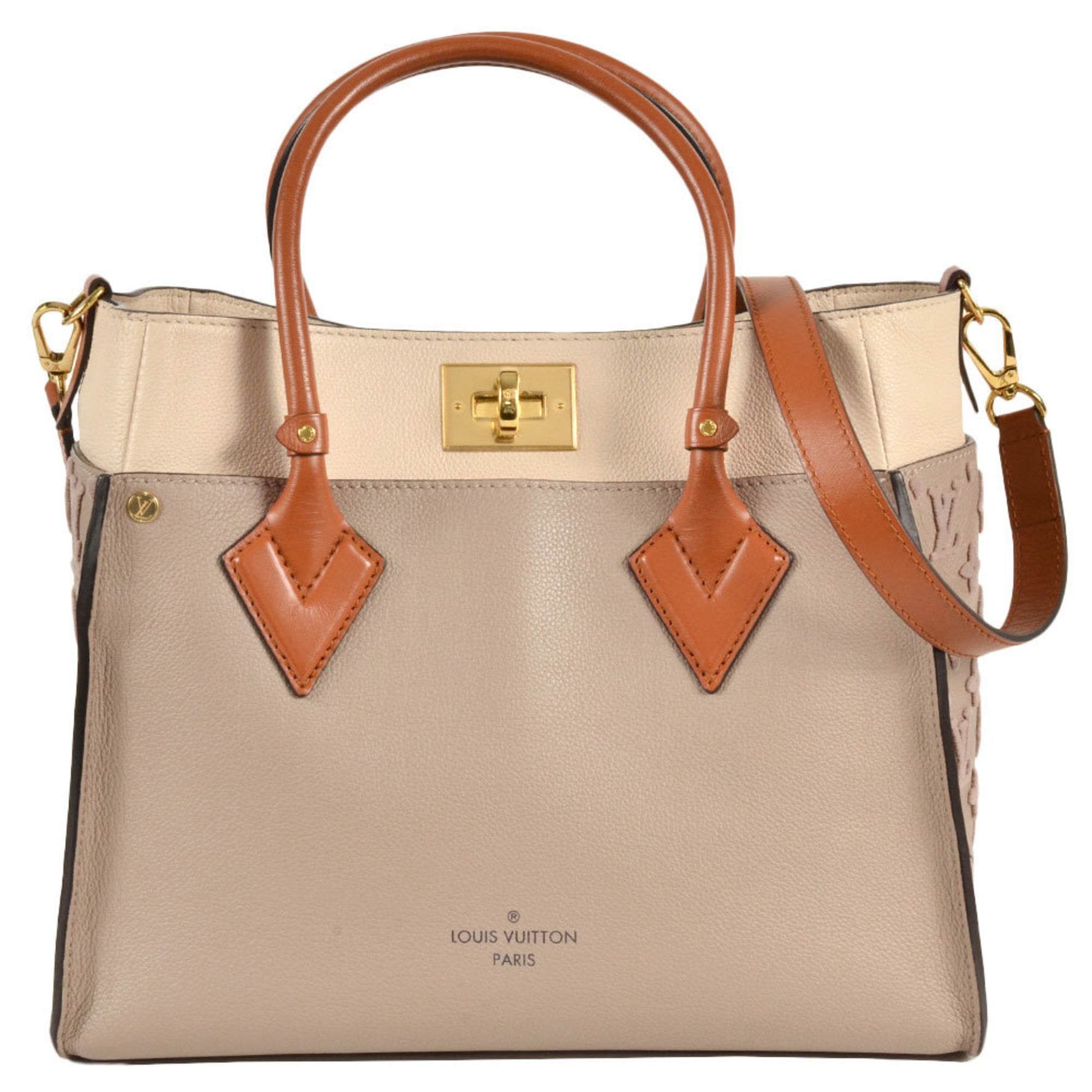 LOUIS VUITTON On My Side MM Handbag Leather Galle RFID Beige