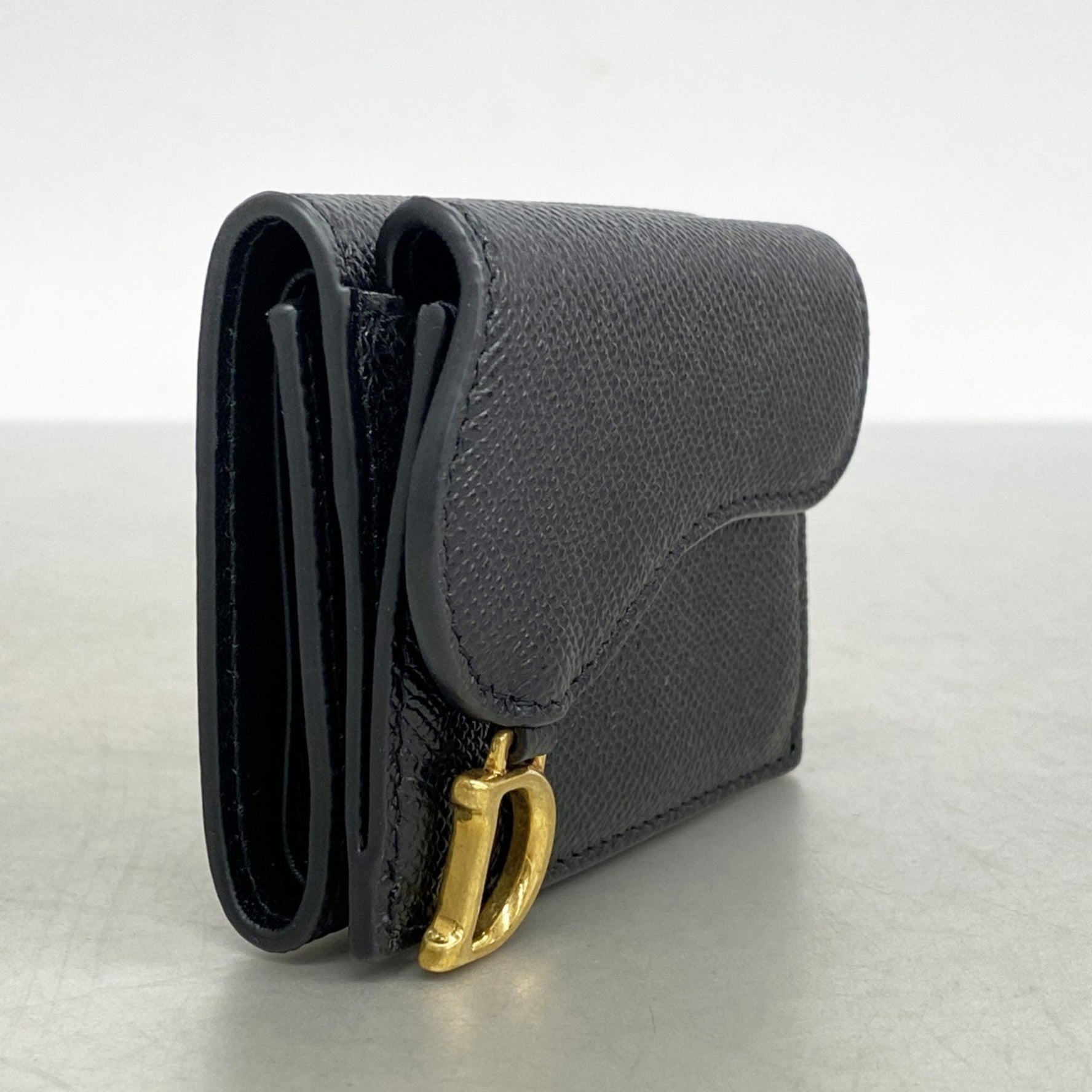 Christian Dior Tri-fold Wallet Leather Black Women's