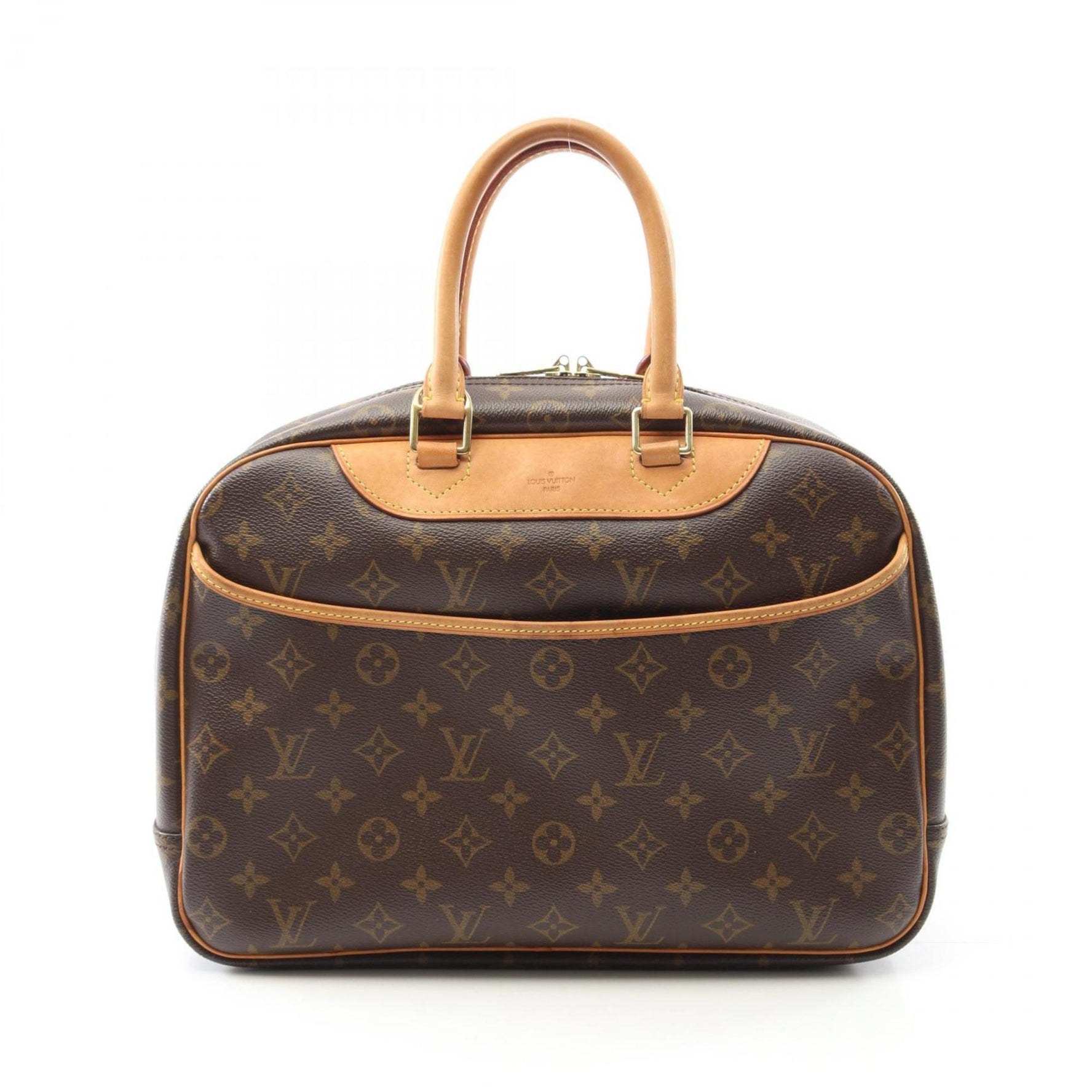 Louis Vuitton Deauville Bowling Vanity Monogram Handbag Coated Canvas Leather Brown