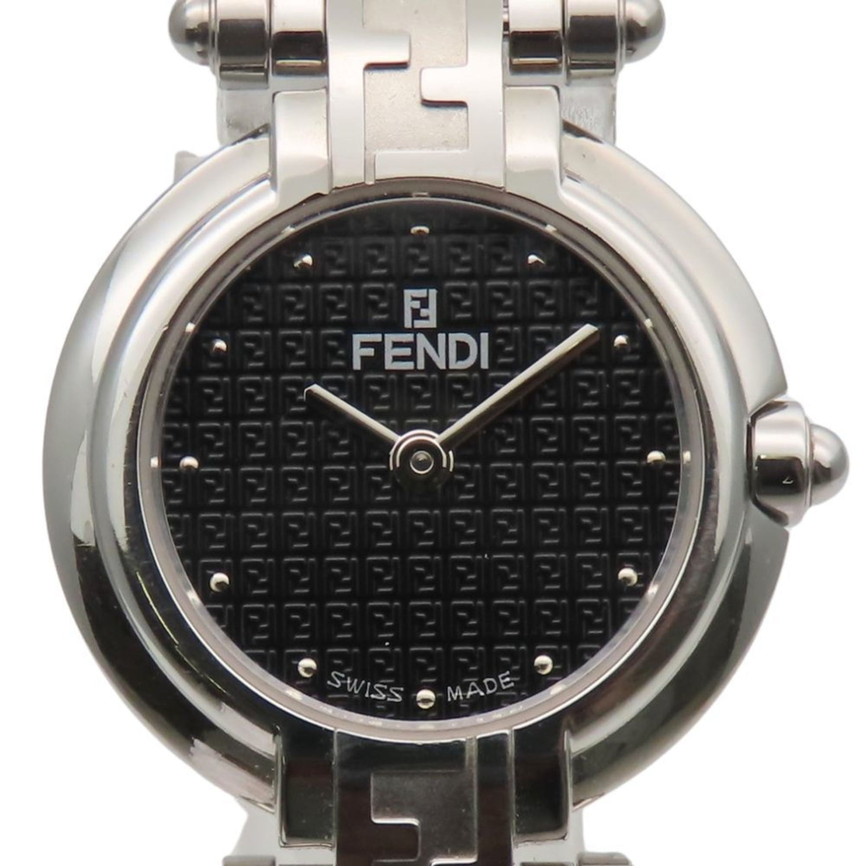Fendi Horology Watch Zucca Stainless Steel with Black Dial