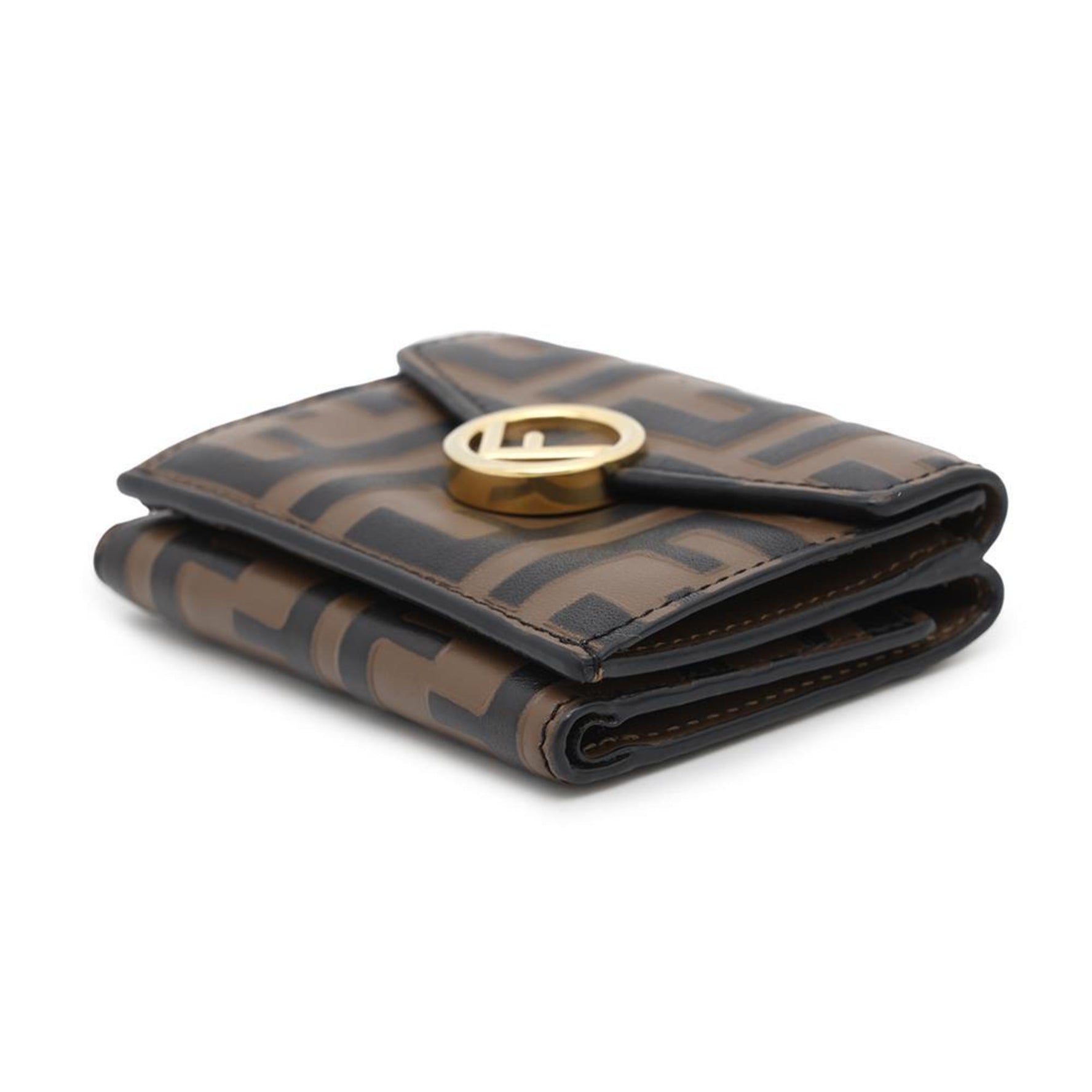 Fendi Tri-fold Wallet Zucca F is Micro Folding Compact Black