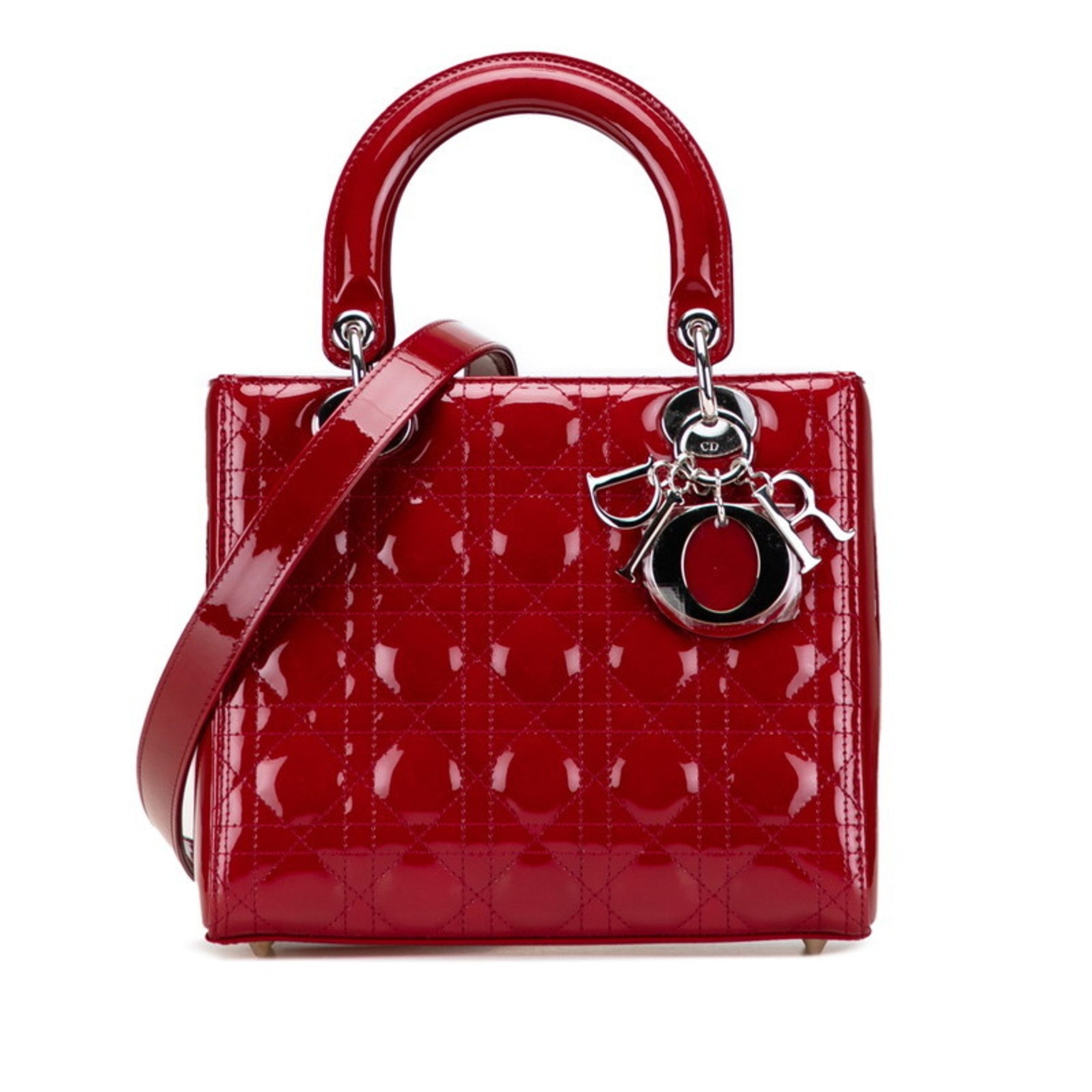 Christian Dior Dior Cannage Lady Medium Handbag/Shoulder Bag, Red Patent Leather