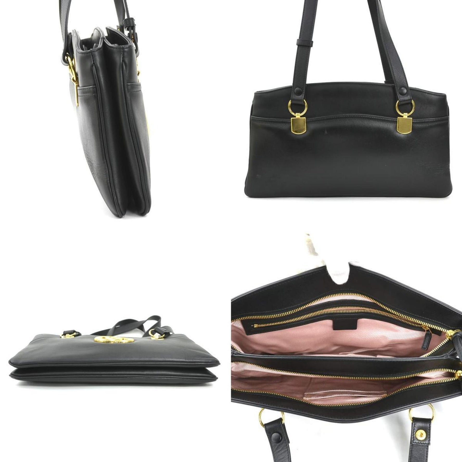Gucci GG Marmont Leather Shoulder Bag in Black and Gold, Women's, e60771a