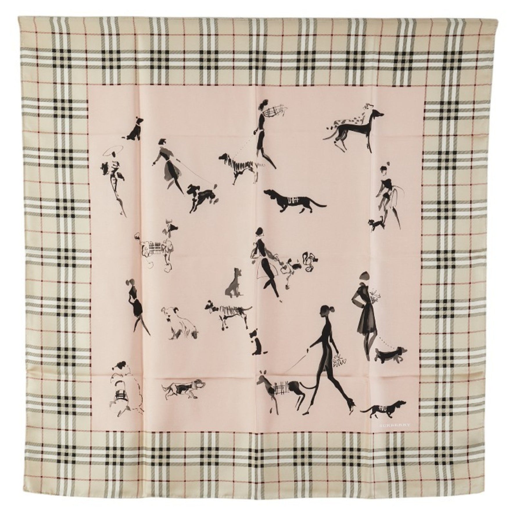 Burberry Nova Check Dog Walking Motif Scarf, Beige/Pink Beige Silk