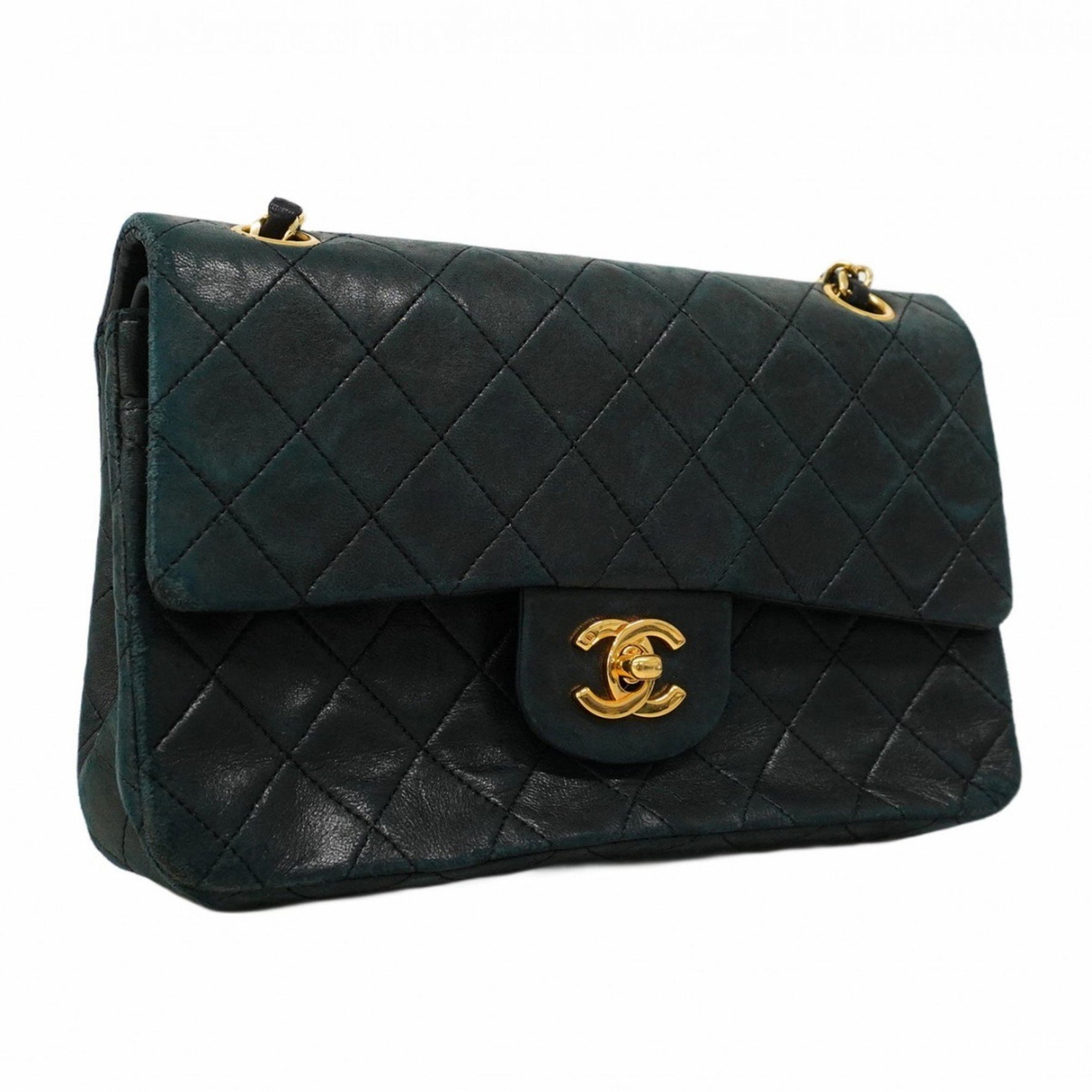 Chanel Matelasse Shoulder Bag with Double Flap and Chain, Lambskin, Black, Women's