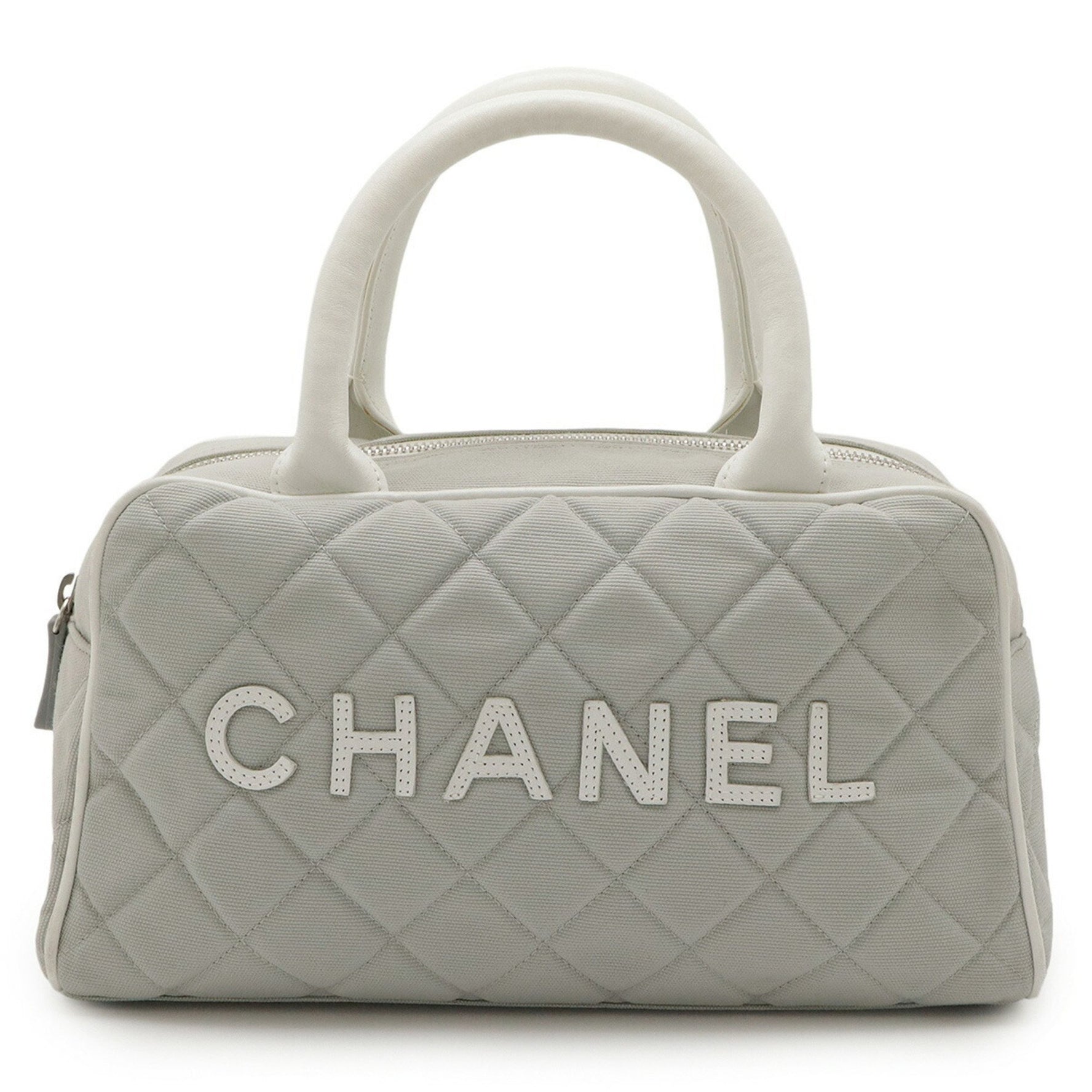 CHANEL Sport Line Matelasse Handbag in Canvas and Leather, Light Gray White