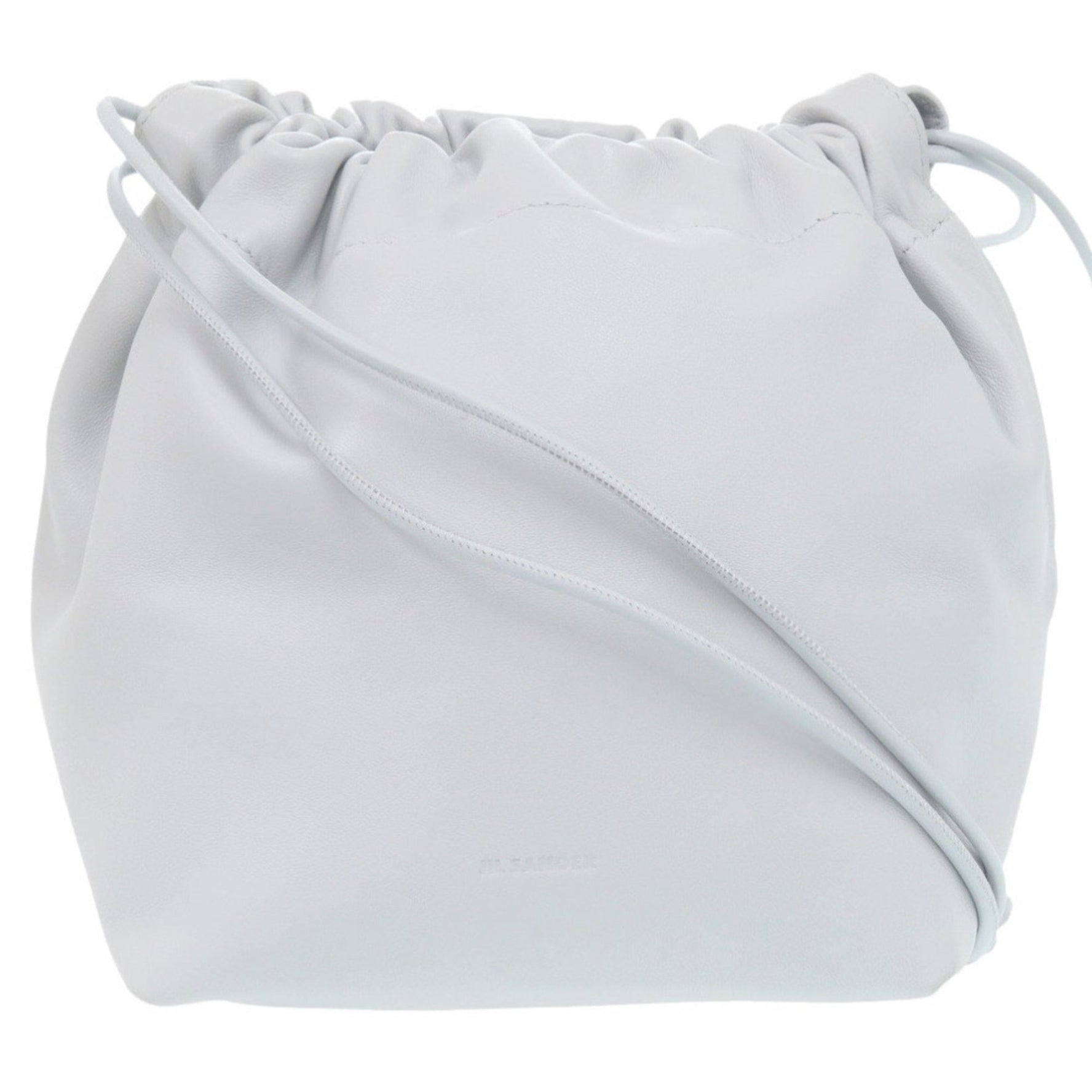 JIL SANDER Drawstring Leather Light Gray Handbag 0468